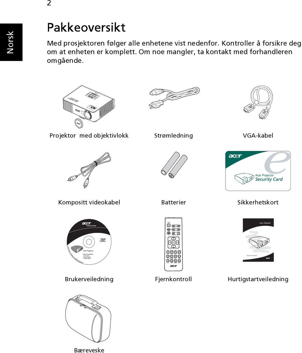 Om noe mangler, ta kontakt med forhandleren omgående.