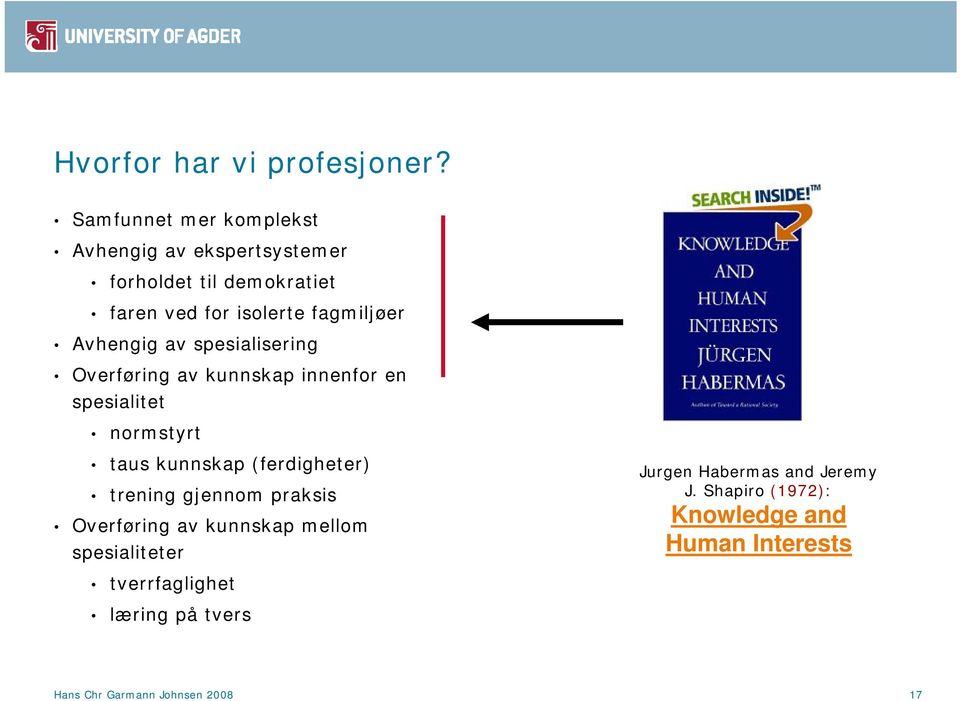 Avhengig av spesialisering Overføring av kunnskap innenfor en spesialitet normstyrt taus kunnskap (ferdigheter)