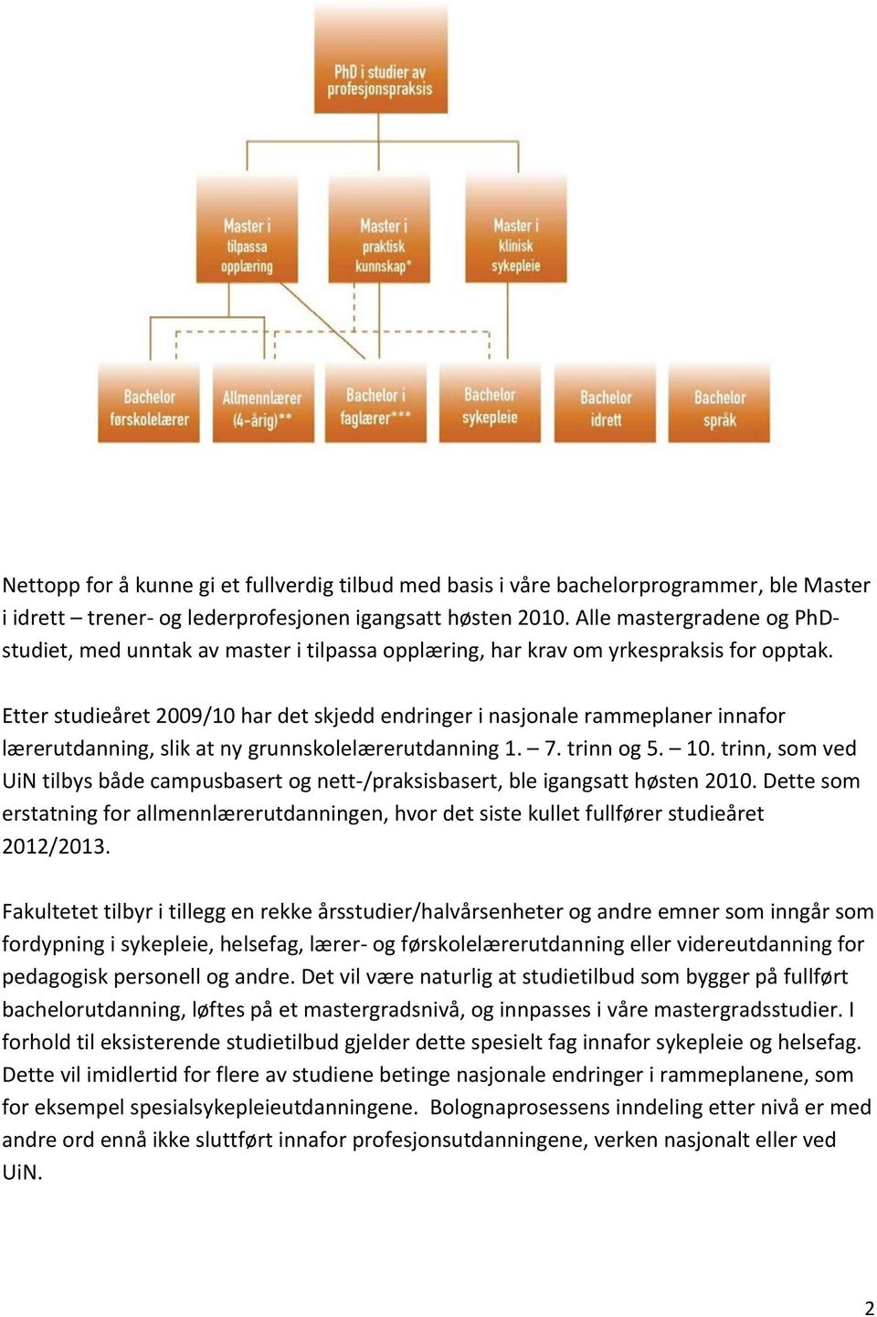 Etter studieåret 2009/10 har det skjedd endringer i nasjonale rammeplaner innafor lærerutdanning, slik at ny grunnskolelærerutdanning 1. 7. trinn og 5. 10.