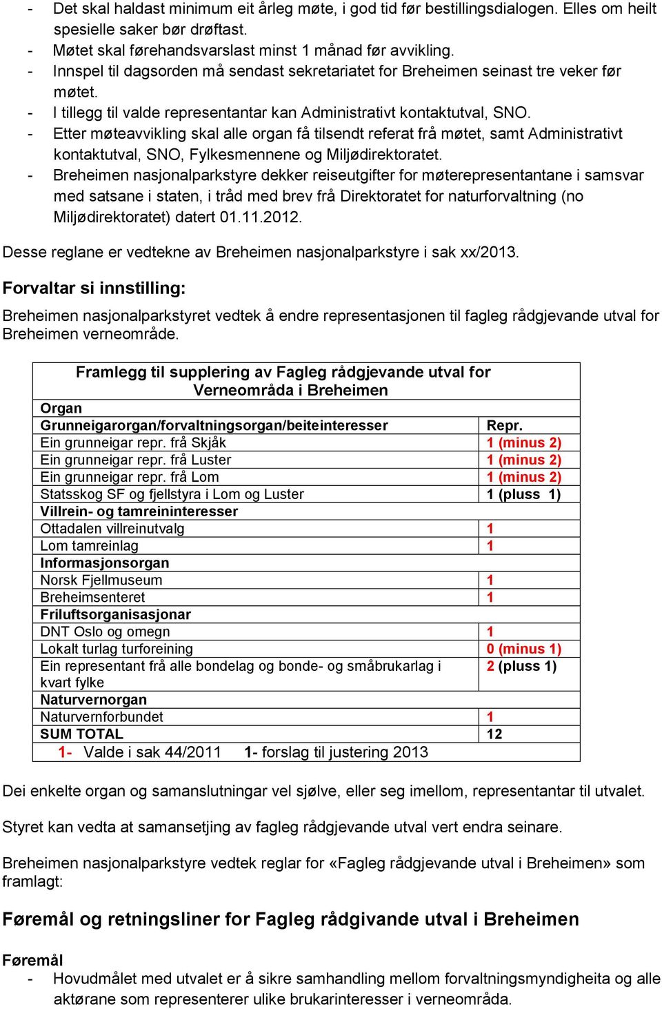 - Etter møteavvikling skal alle organ få tilsendt referat frå møtet, samt Administrativt kontaktutval, SNO, Fylkesmennene og Miljødirektoratet.