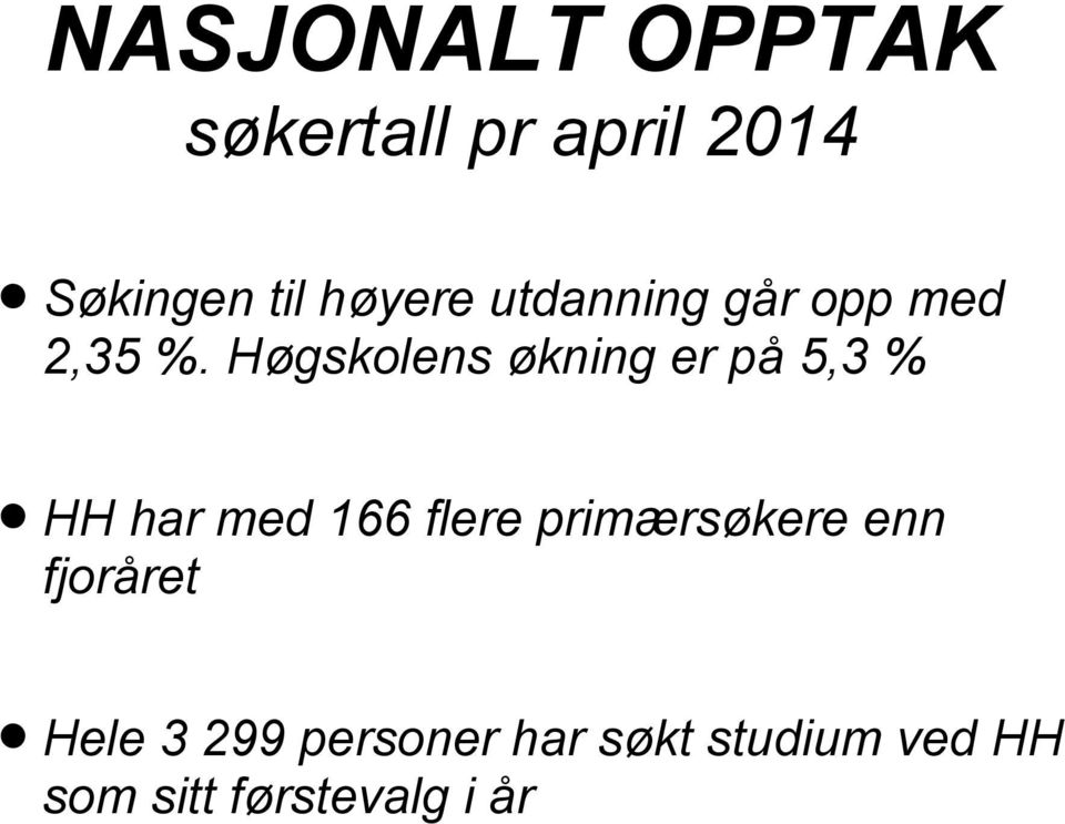 Høgskolens økning er på 5,3 % HH har med 166 flere