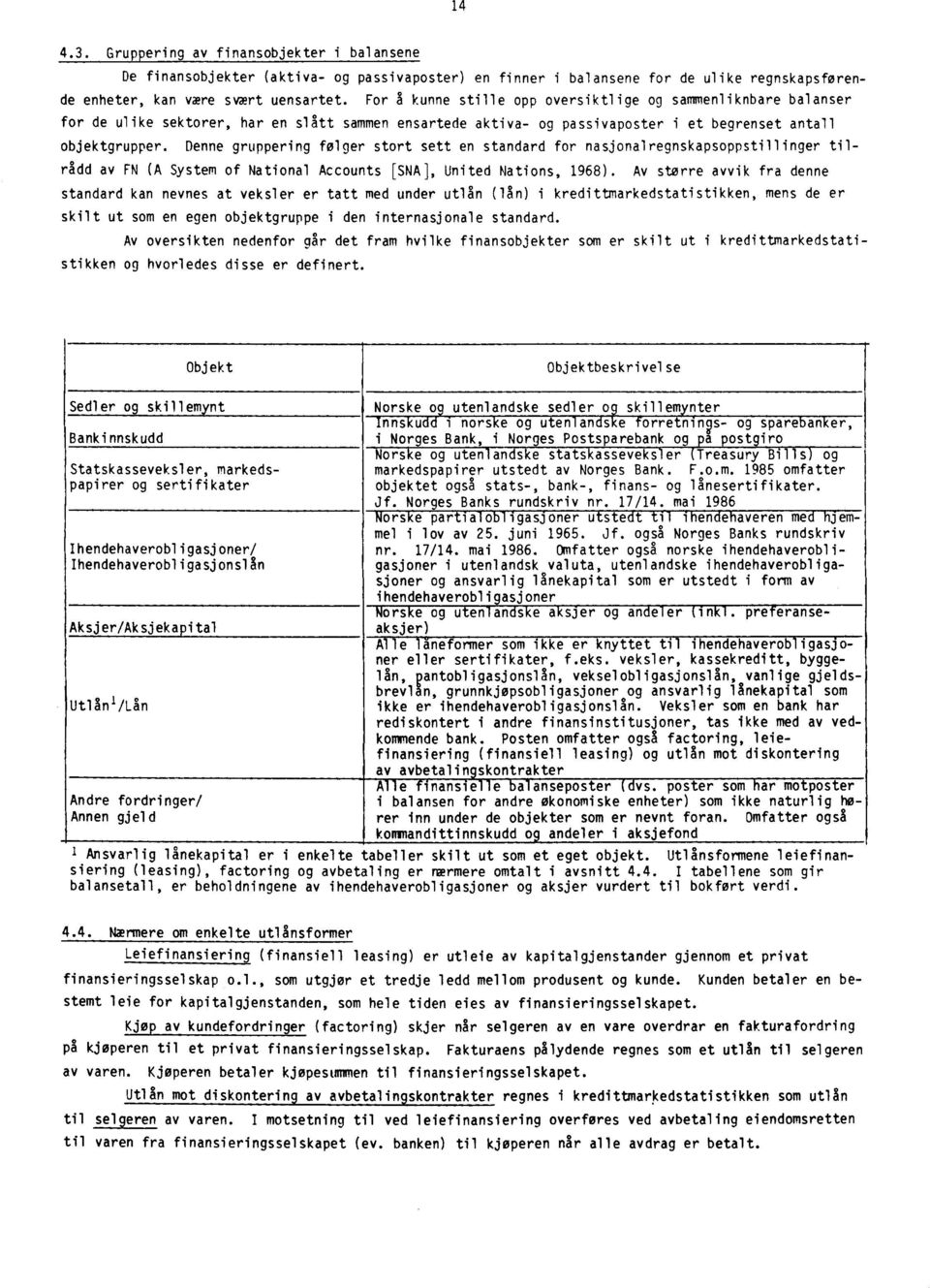 Denne gruppering følger stort sett en standard for nasjonalregnskapsoppstillinger tilrådd av FN (A System of National Accounts [SNA], United Nations, 1968).