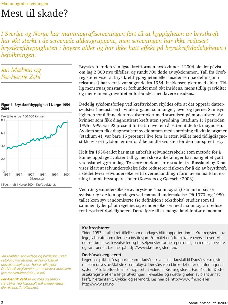 og har ikke hatt effekt på brystkreftdødeligheten i befolkningen. Jan Mæhlen og Per-Henrik Zahl Figur 1.