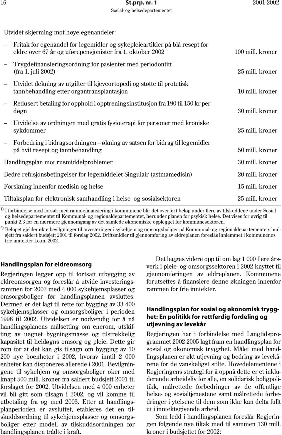 kroner Utvidet dekning av utgifter til kjeveortopedi og støtte til protetisk tannbehandling etter organtransplantasjon 10 mill.