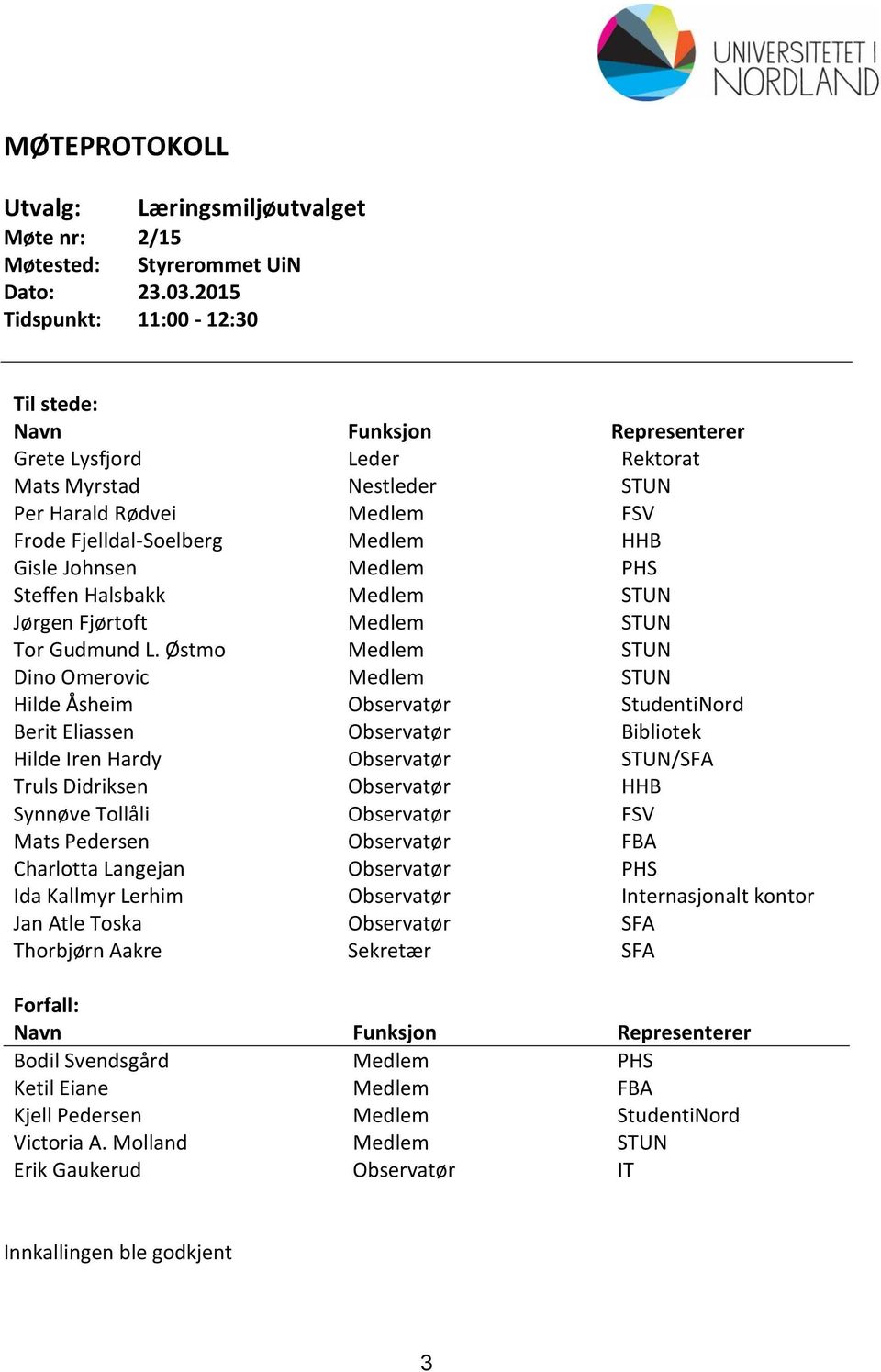 Johnsen Medlem PHS Steffen Halsbakk Medlem STUN Jørgen Fjørtoft Medlem STUN Tor Gudmund L.