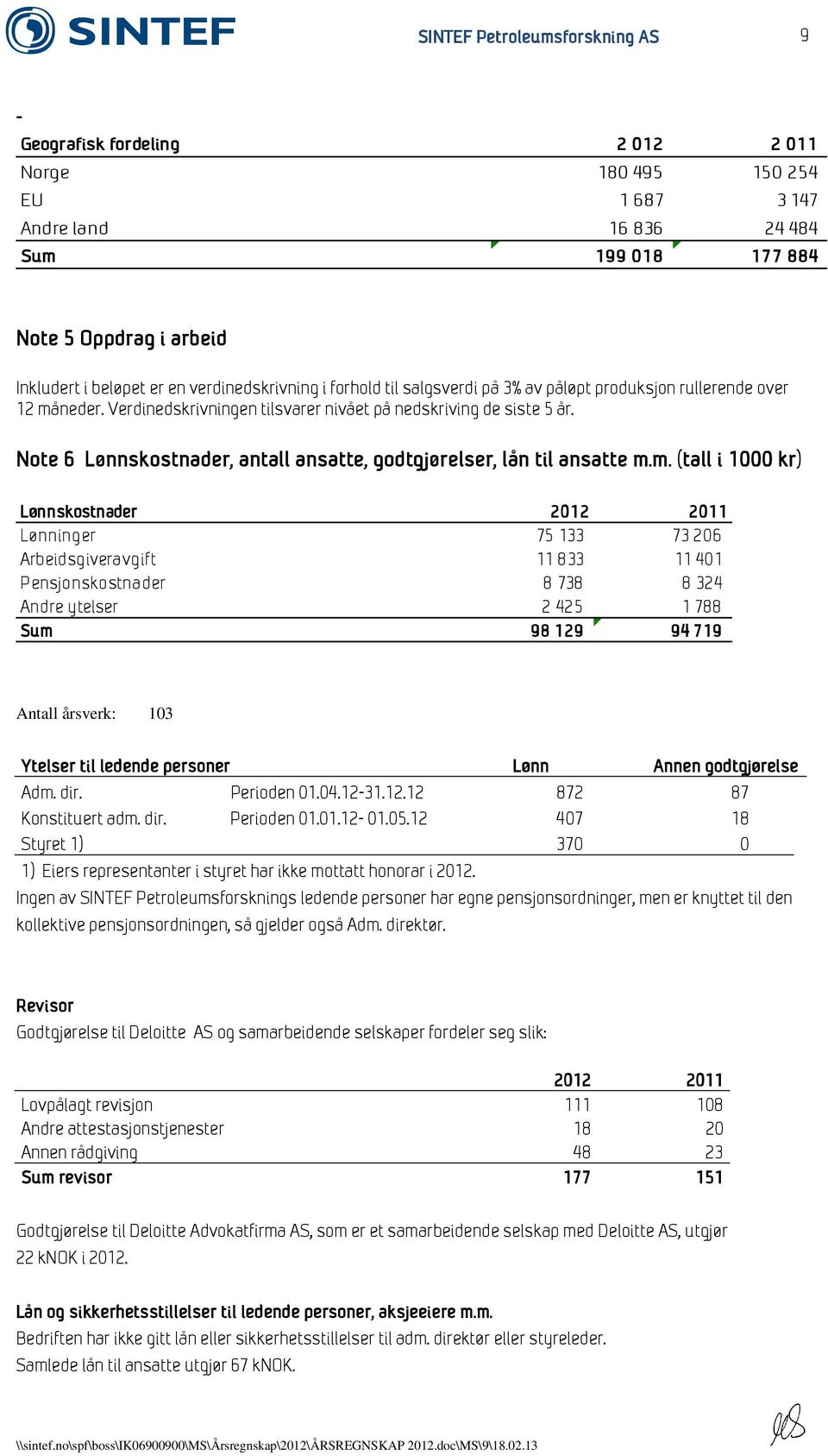 Note 6 Lønnskostnader, antall ansatte, godtgjørelser, lån til ansatte m.