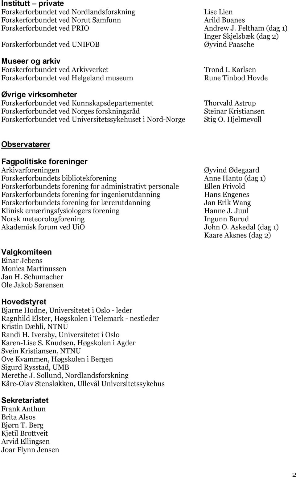 Forskerforbundet ved Kunnskapsdepartementet Forskerforbundet ved Norges forskningsråd Forskerforbundet ved Universitetssykehuset i Nord-Norge Trond I.