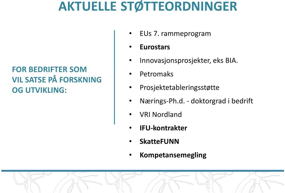 rammeprogram Eurostars Innovasjonsprosjekter, eks BIA.