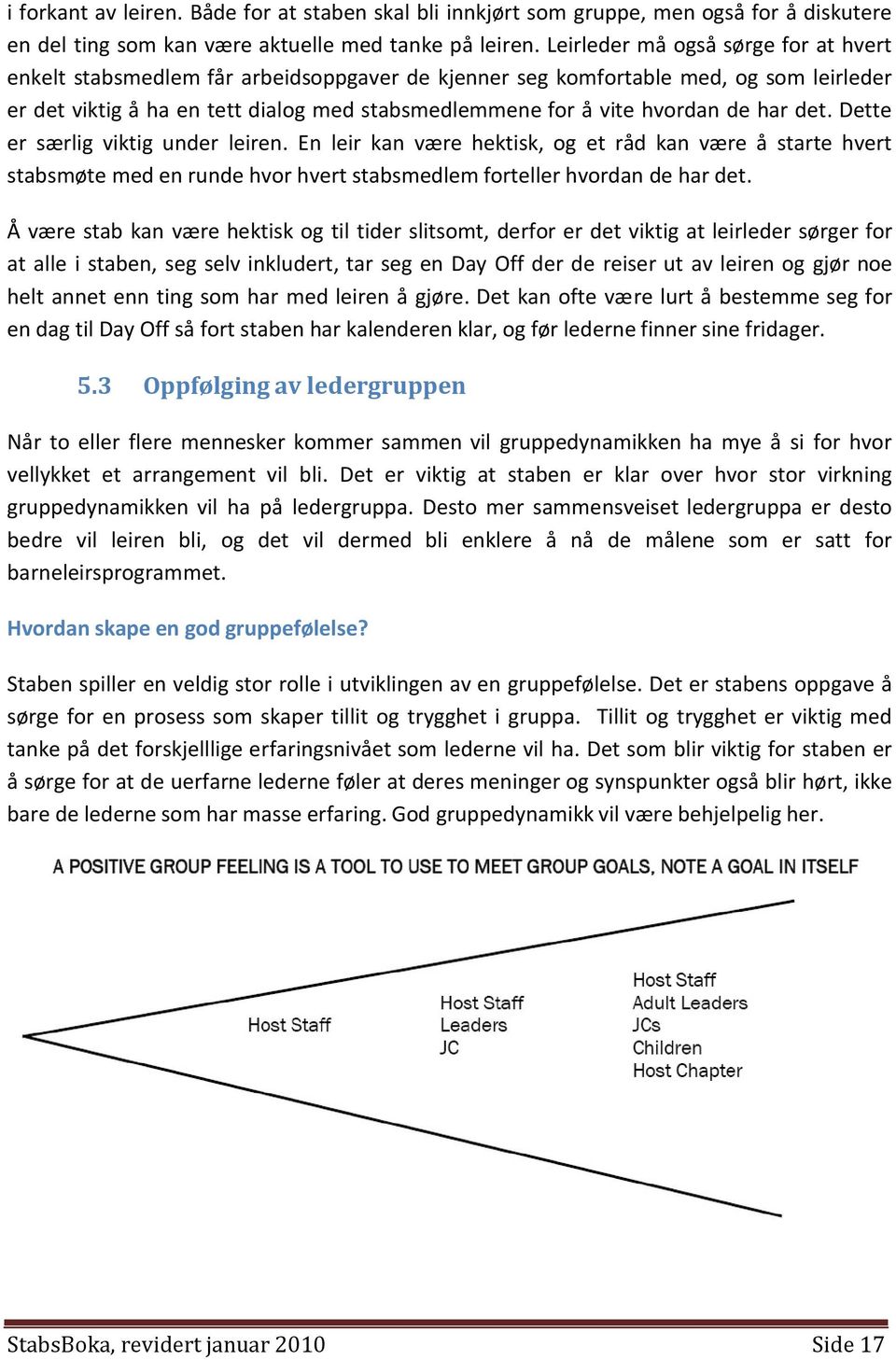 de har det. Dette er særlig viktig under leiren. En leir kan være hektisk, og et råd kan være å starte hvert stabsmøte med en runde hvor hvert stabsmedlem forteller hvordan de har det.