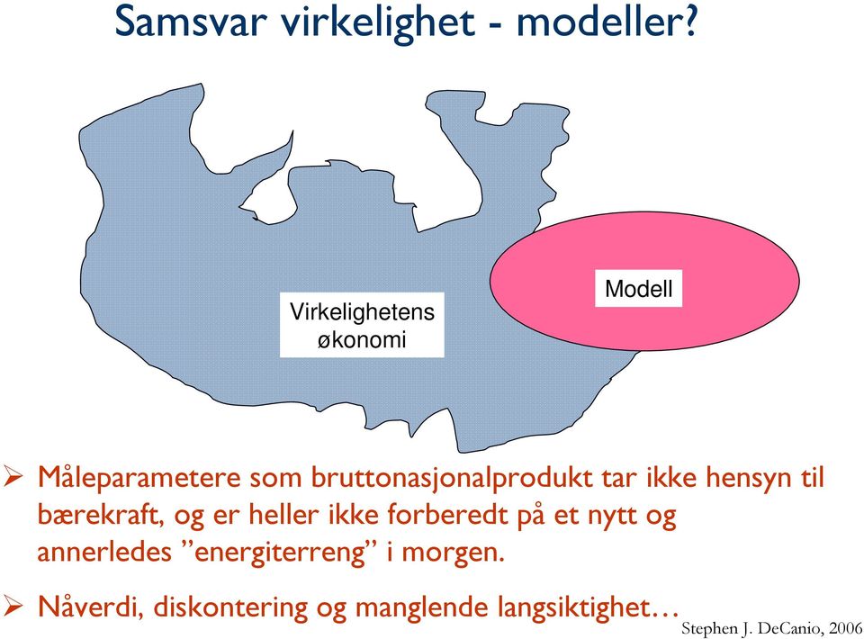 tar ikke hensyn til bærekraft, og er heller ikke forberedt på et nytt