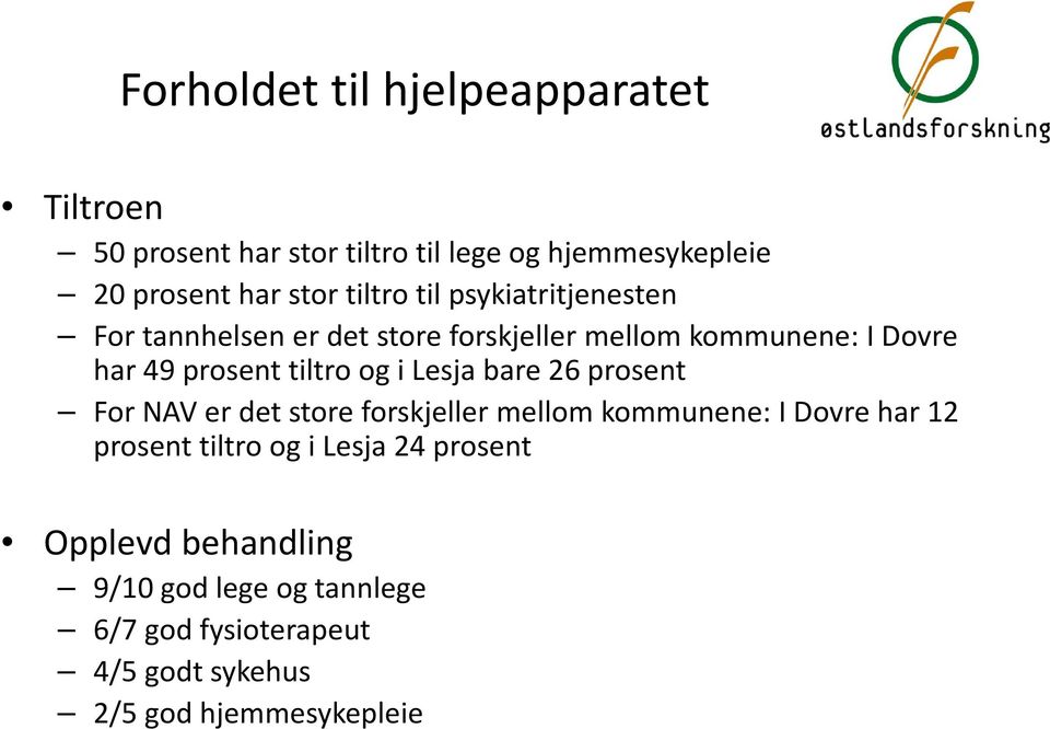 og i Lesja bare 26 prosent For NAV er det store forskjeller mellom kommunene: I Dovre har 12 prosent tiltro og i