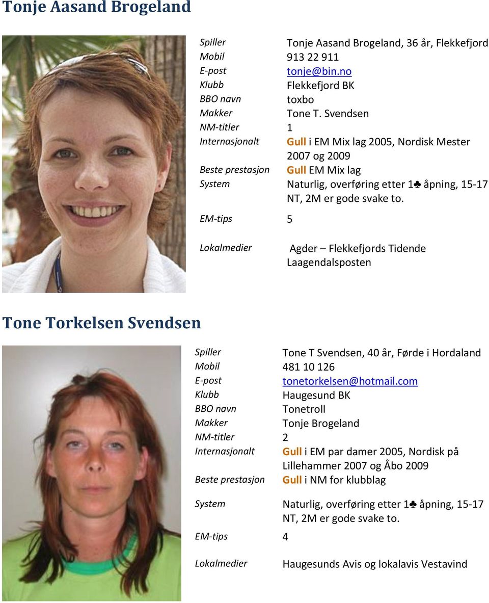 5 Agder Flekkefjords Tidende Laagendalsposten Tone Torkelsen Svendsen Tone T Svendsen, 40 år, Førde i Hordaland Mobil 481 10 126 tonetorkelsen@hotmail.