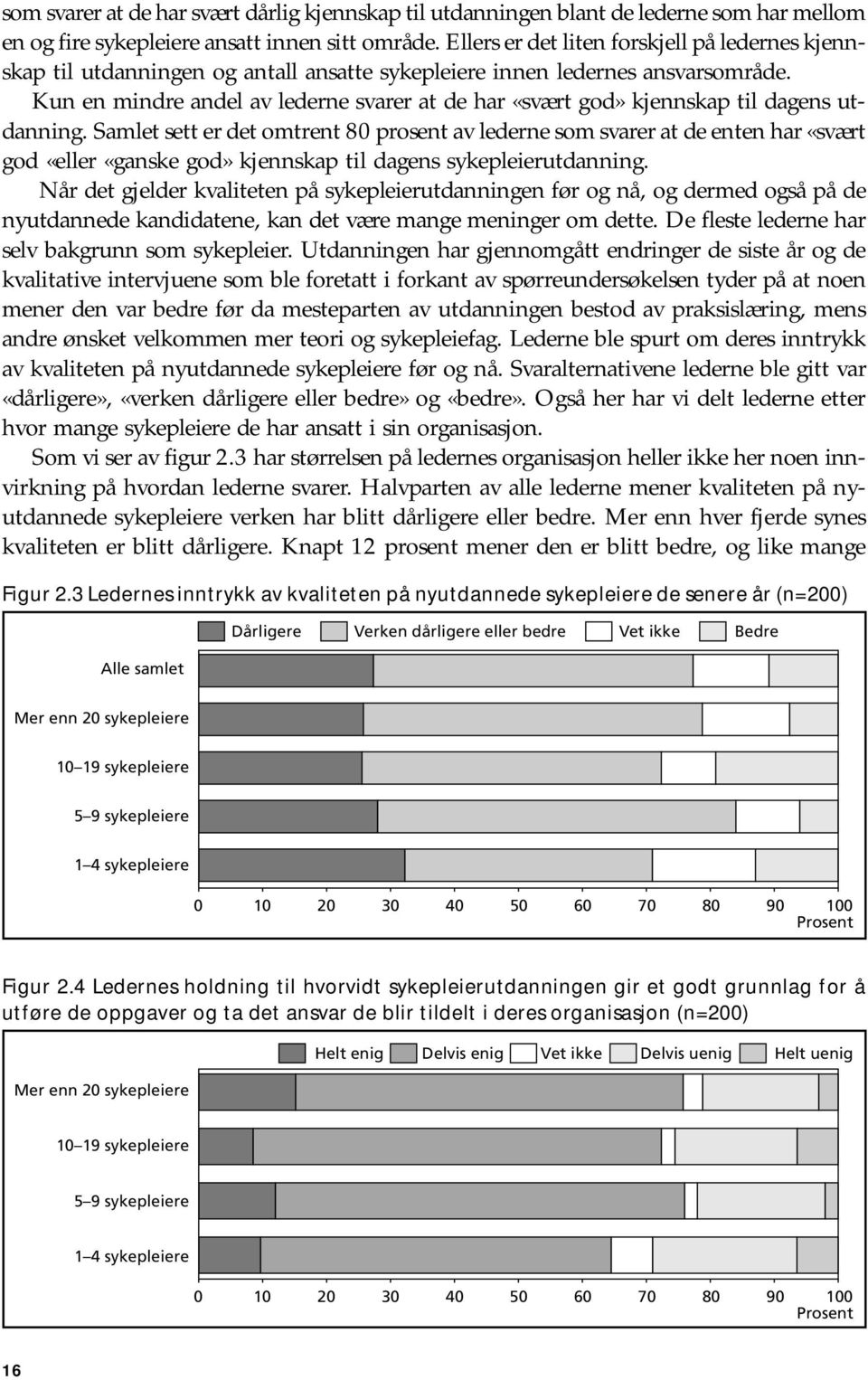 Kun en mindre andel av lederne svarer at de har «svært god» kjennskap til dagens utdanning.