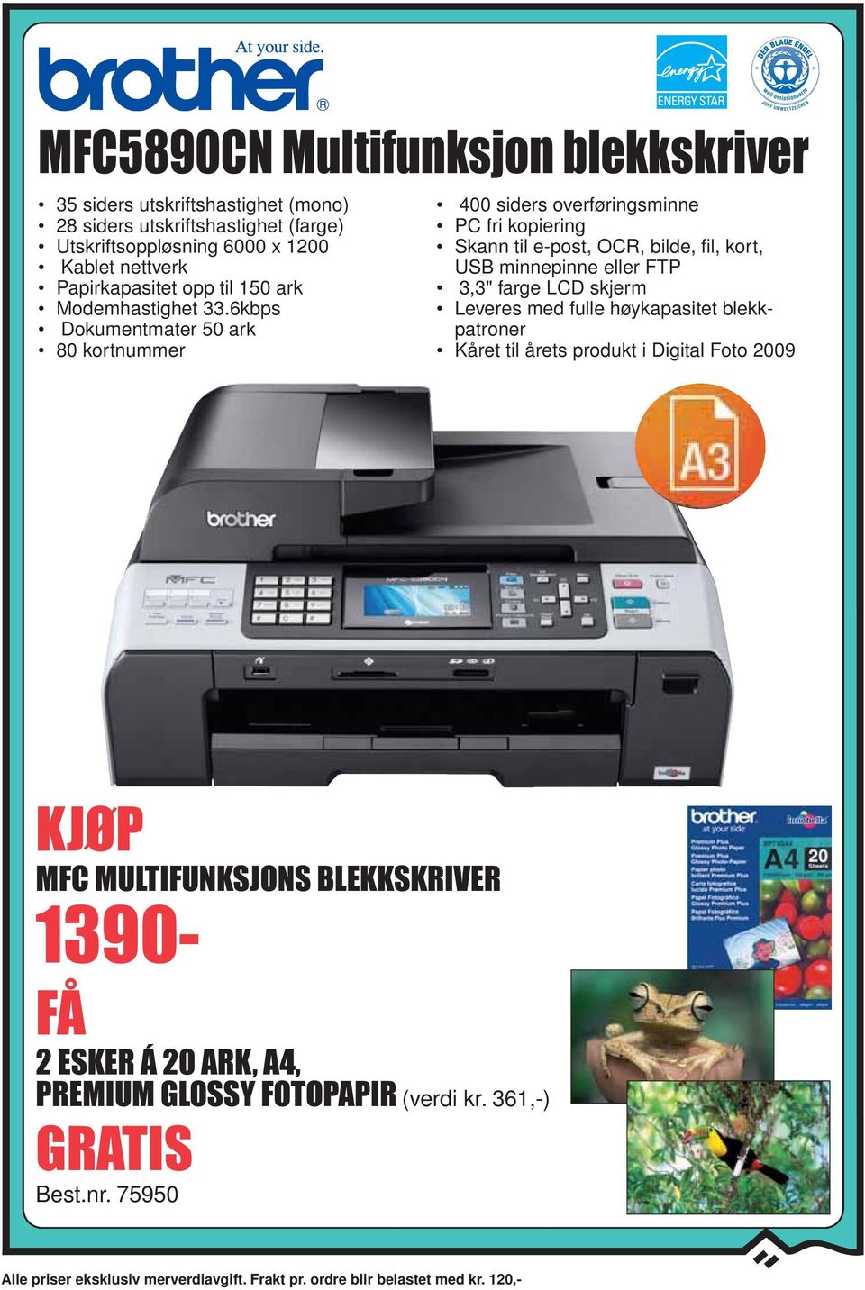 6kbps Dokumentmater 50 ark 80 kortnummer 400 siders overføringsminne PC fri kopiering Skann til e-post, OCR, bilde, fil, kort, USB minnepinne eller FTP 3,3" farge LCD