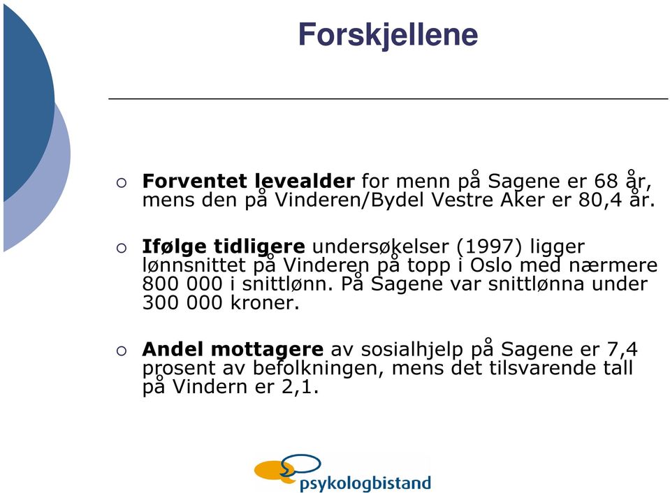Ifølge tidligere undersøkelser (1997) ligger lønnsnittet på Vinderen på topp i Oslo med nærmere