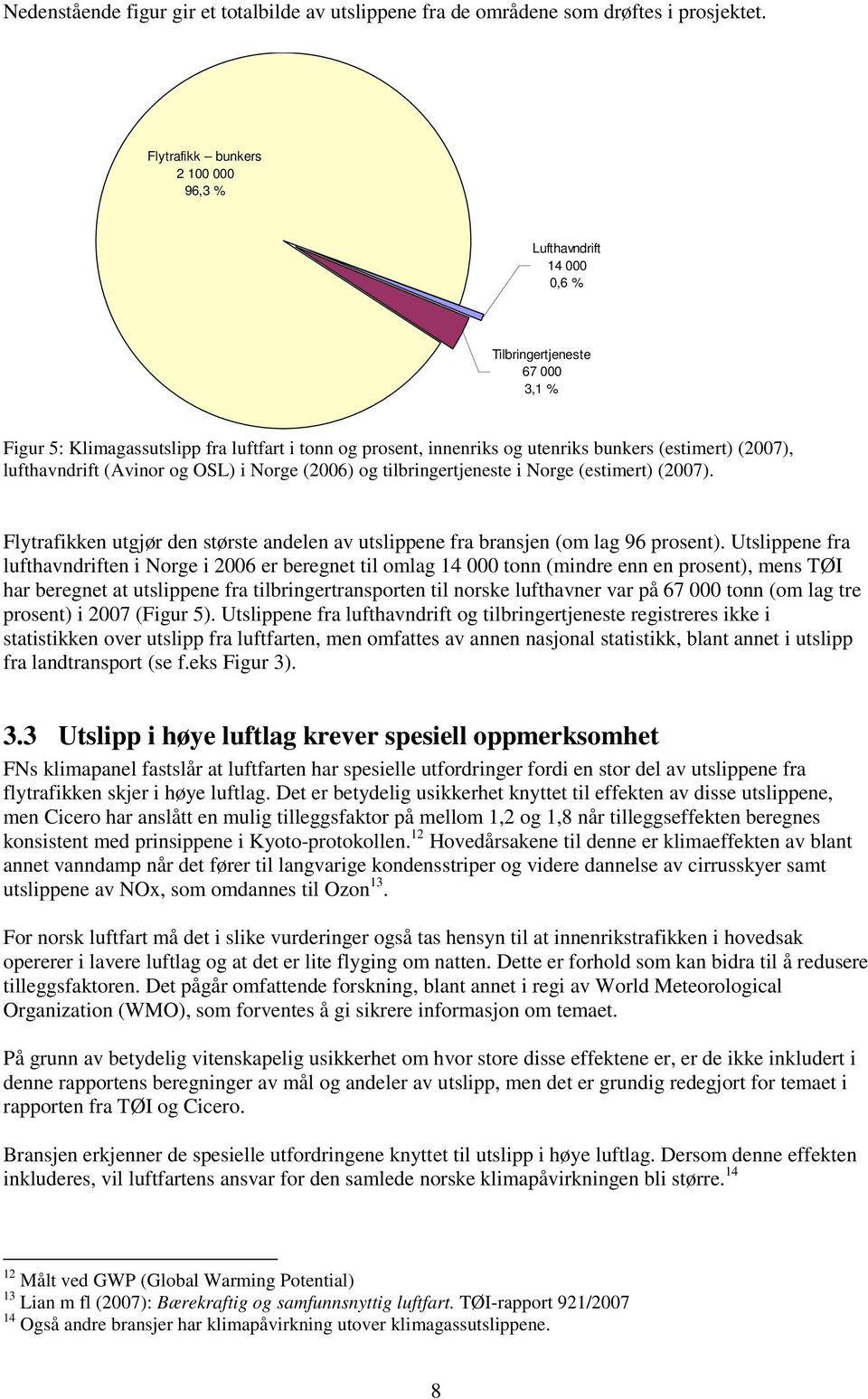 (2007), lufthavndrift (Avinor og OSL) i Norge (2006) og tilbringertjeneste i Norge (estimert) (2007). Flytrafikken utgjør den største andelen av utslippene fra bransjen (om lag 96 prosent).