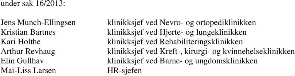 ved Hjerte- og lungeklinikken klinikksjef ved Rehabiliteringsklinikken klinikksjef ved