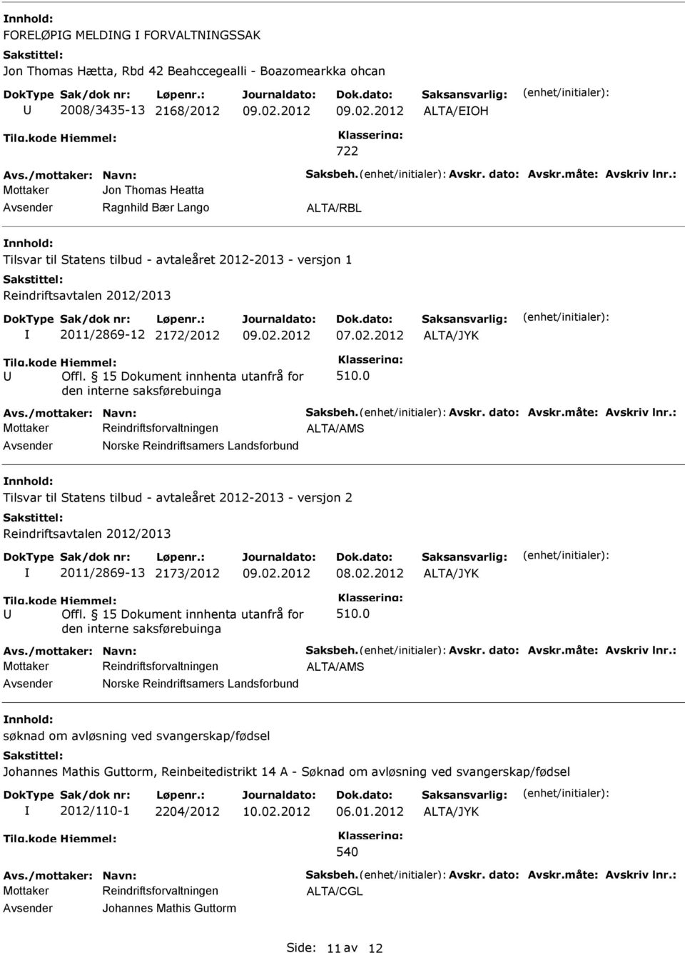 15 Dokument innhenta utanfrå for den interne saksførebuinga 510.0 Avs./mottaker: Navn: Saksbeh. Avskr. dato: Avskr.måte: Avskriv lnr.