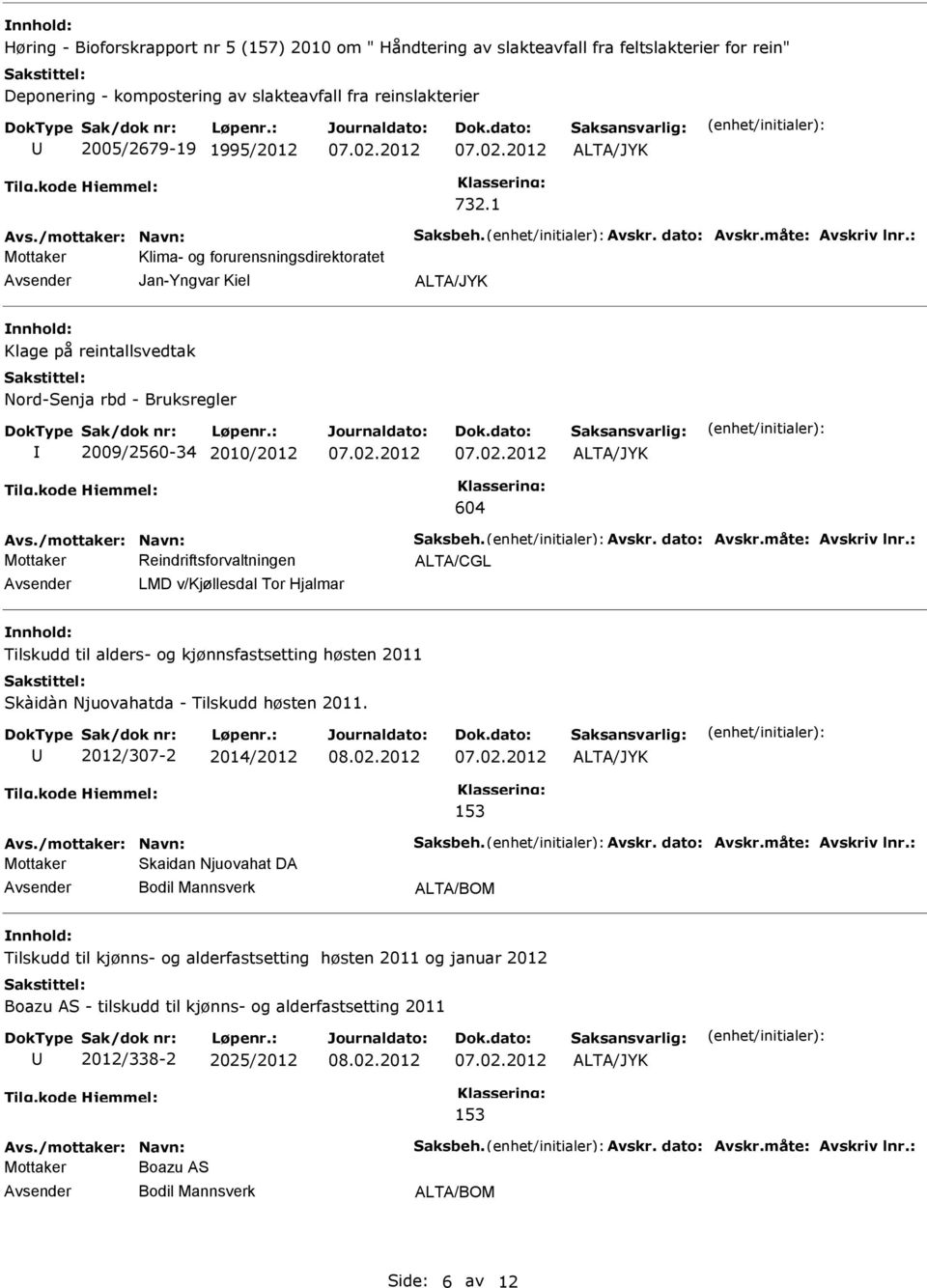 : Mottaker Klima- og forurensningsdirektoratet Jan-Yngvar Kiel Klage på reintallsvedtak Nord-Senja rbd - Bruksregler 2009/2560-34 2010/2012 604 Avs.