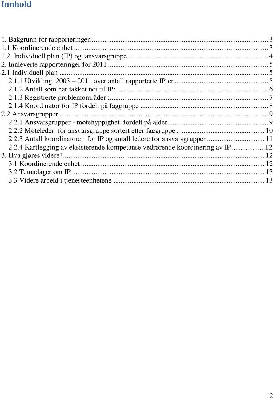 .. 9 2.2.2 Møteleder for ansvarsgruppe sortert etter faggruppe... 10 2.2.3 Antall koordinatorer for IP og antall ledere for ansvarsgrupper... 11 2.2.4 Kartlegging av eksisterende kompetanse vedrørende koordinering av IP.