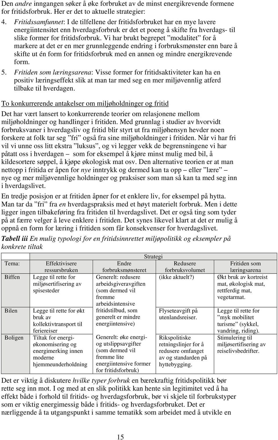 Vi har brukt begrepet modalitet for å markere at det er en mer grunnleggende endring i forbruksmønster enn bare å skifte ut én form for fritidsforbruk med en annen og mindre energikrevende form. 5.