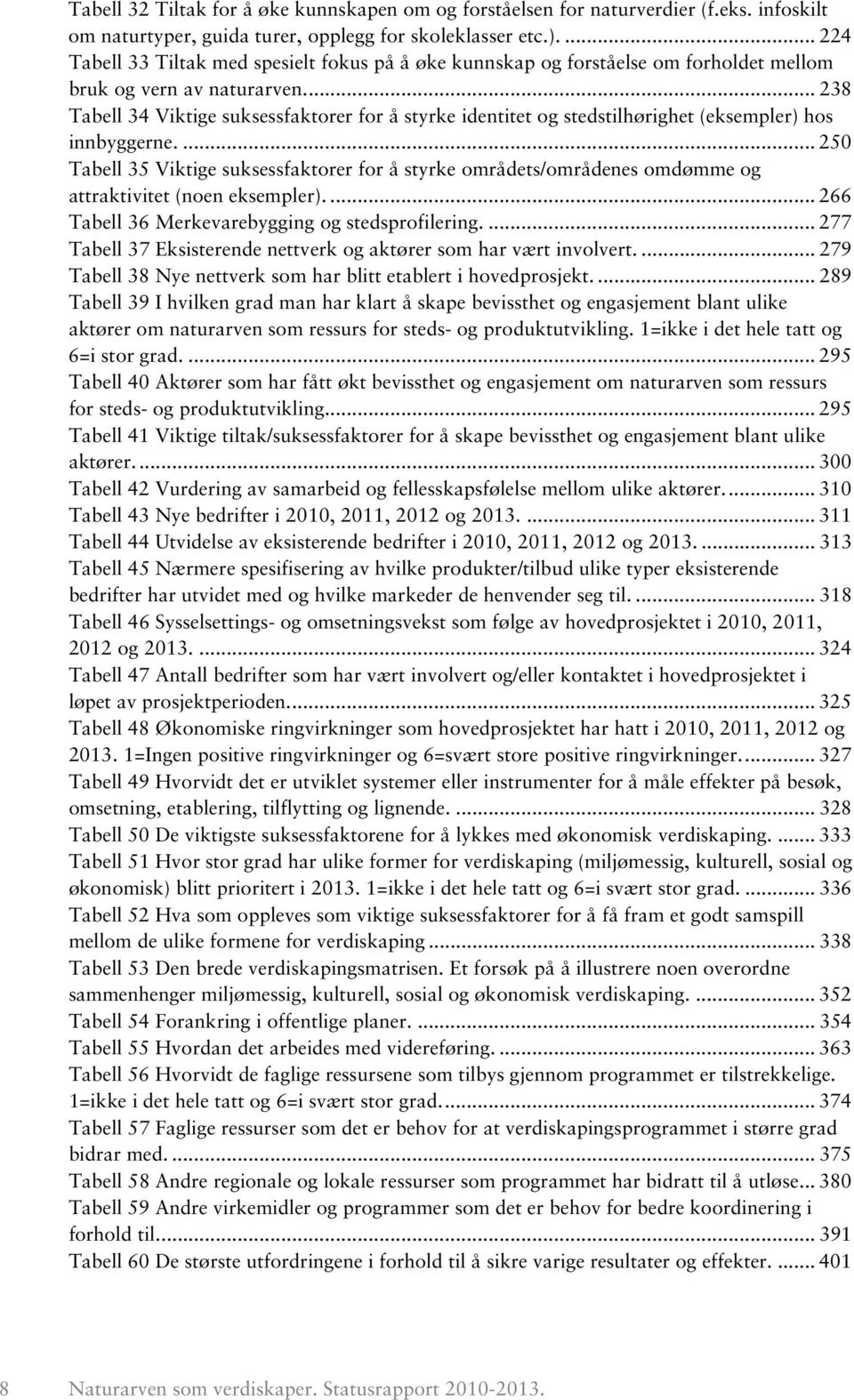 .. 238 Tabell 34 Viktige suksessfaktorer for å styrke identitet og stedstilhørighet (eksempler) hos innbyggerne.