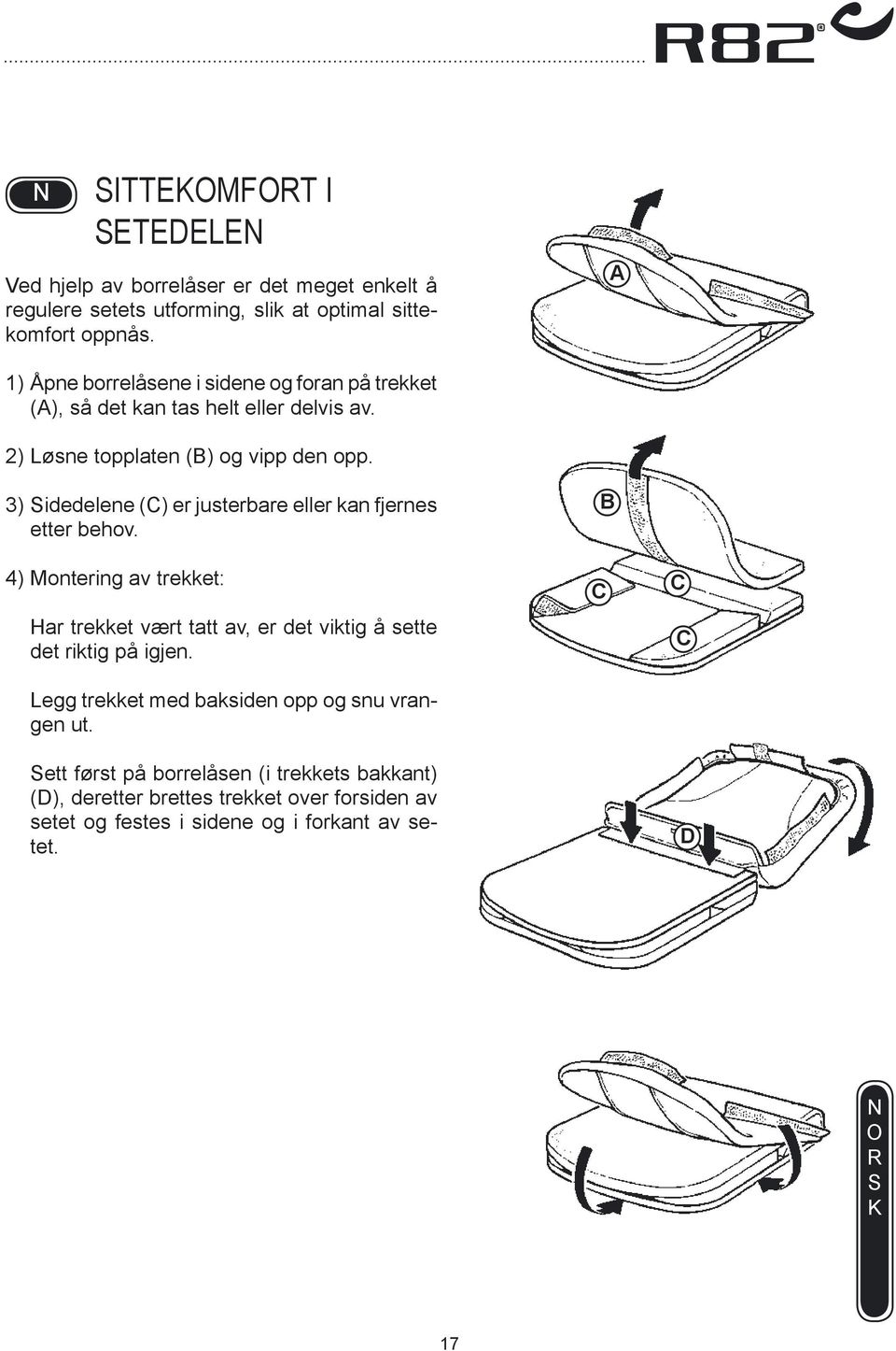 3) idedelene () er justerbare eller kan fjernes etter behov.