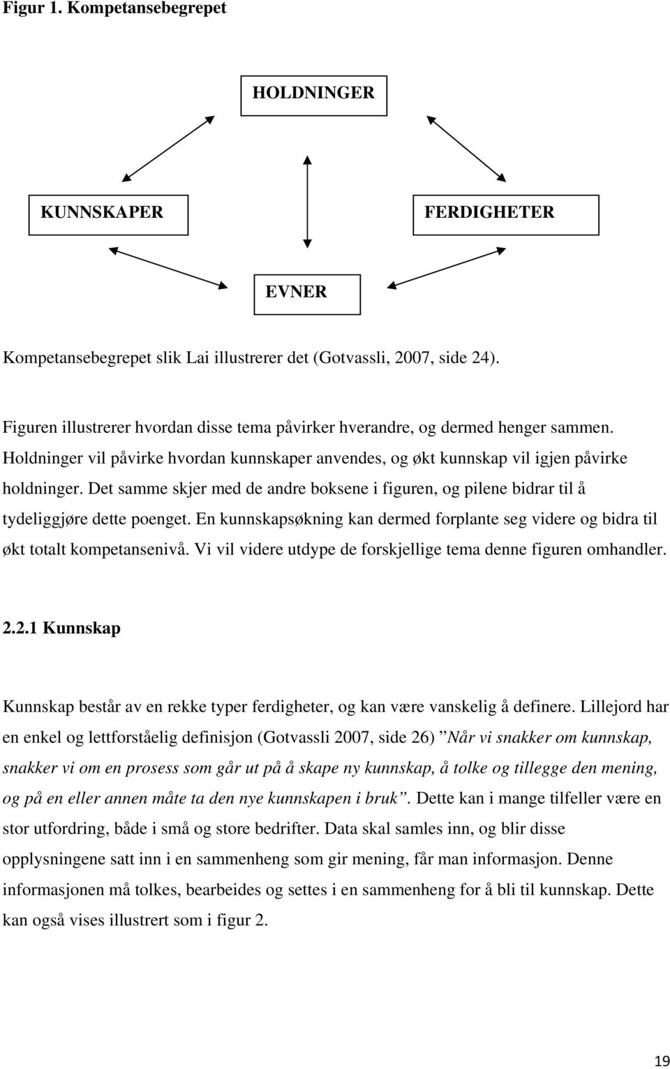 Det samme skjer med de andre boksene i figuren, og pilene bidrar til å tydeliggjøre dette poenget. En kunnskapsøkning kan dermed forplante seg videre og bidra til økt totalt kompetansenivå.