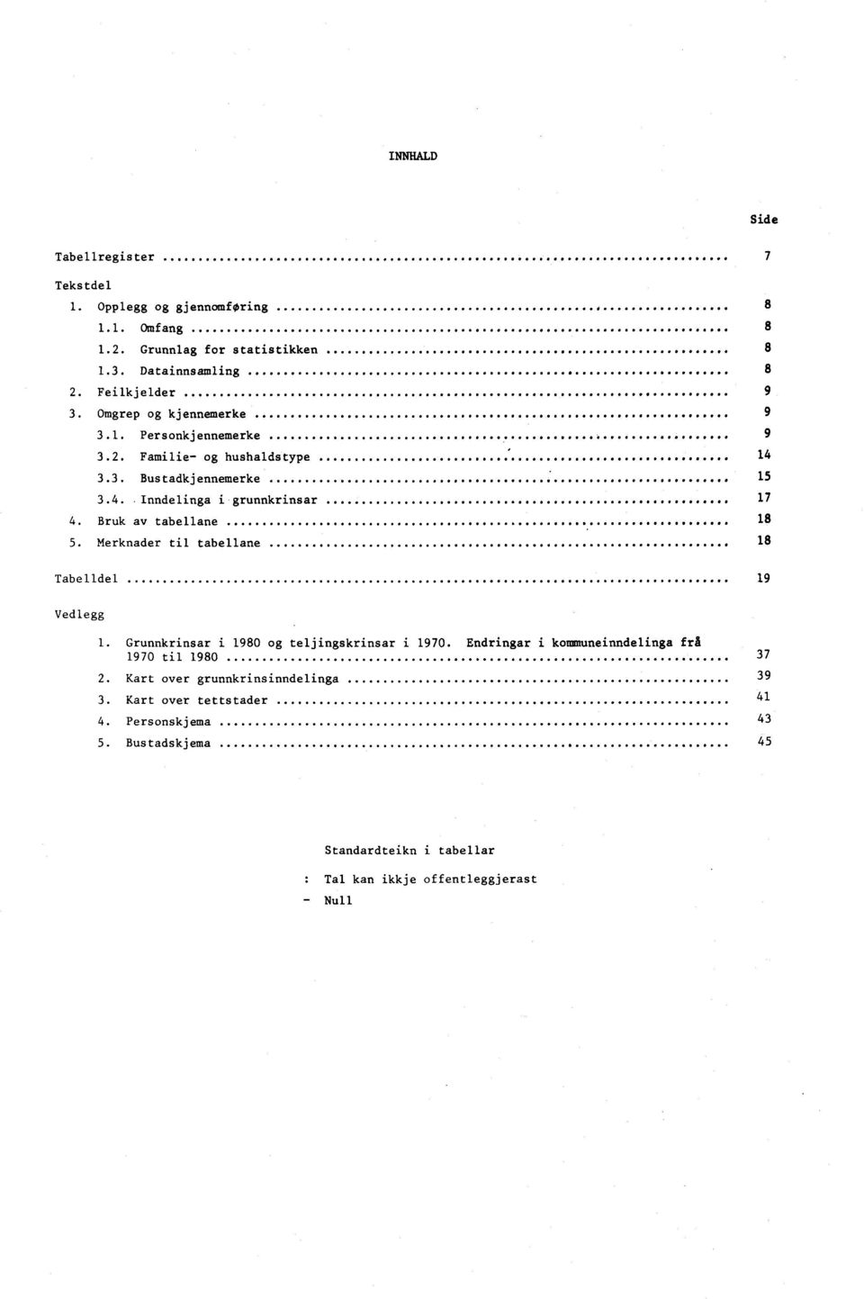 Bruk av tabellane 18 5. Merknader til tabellane 18 Tabelldel 19 Vedlegg 1. Grunnkrinsar i 1980 og teljingskrinsar i 1970.