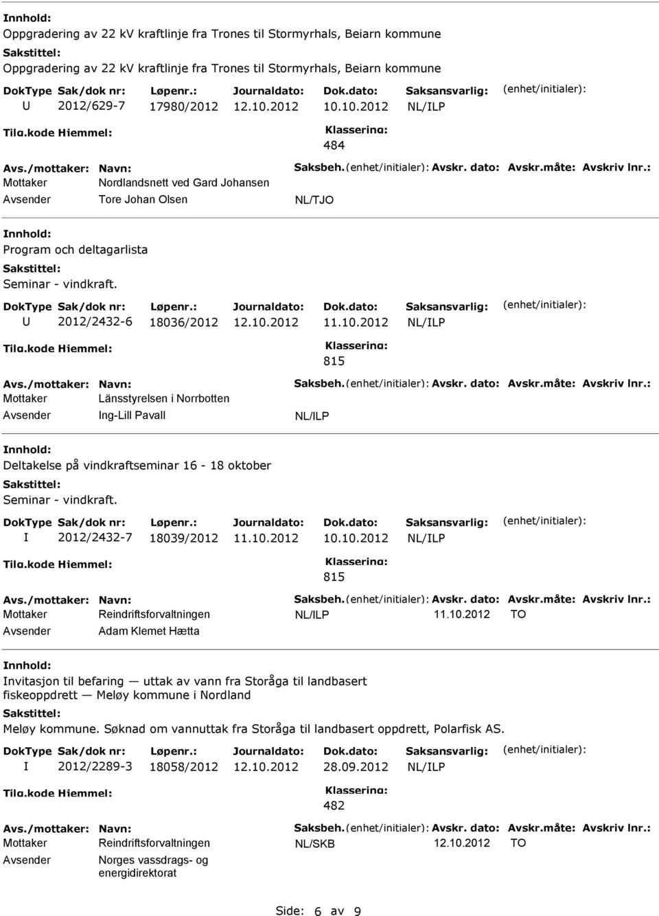 2012/2432-6 18036/2012 815 Avs./mottaker: Navn: Saksbeh. Avskr. dato: Avskr.måte: Avskriv lnr.