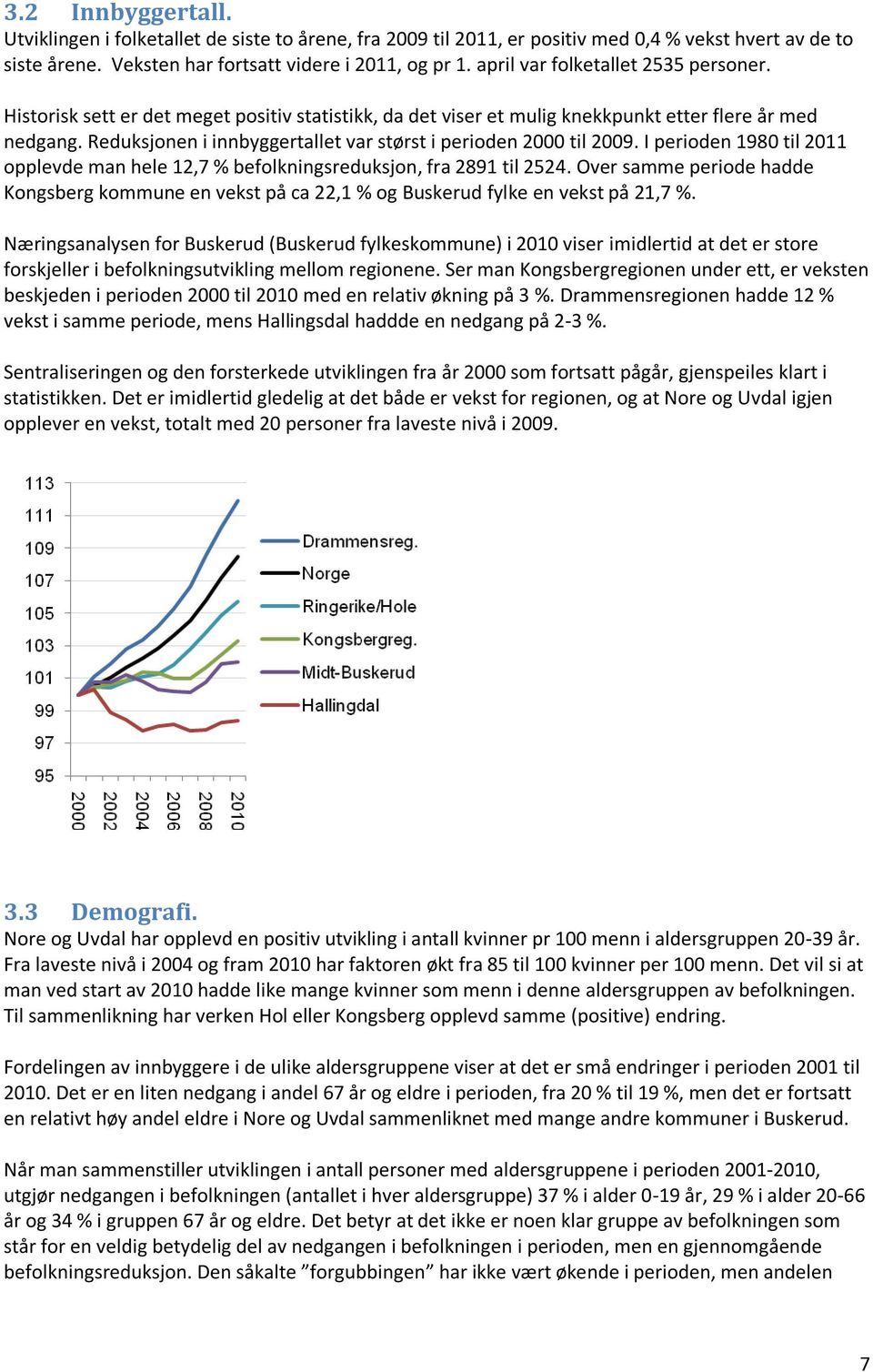 Reduksjonen i innbyggertallet var størst i perioden 2000 til 2009. I perioden 1980 til 2011 opplevde man hele 12,7 % befolkningsreduksjon, fra 2891 til 2524.