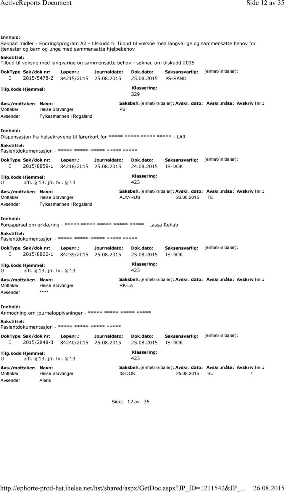 med langvarige og sammensatte behov - søknad om tilskudd 2015 2015/5478-2 84215/2015 PS-SAND Tilg.kode Hjemmel: 329 Fylkesmannen i Rogaland Saksbeh. Avskr. dato: Avskr.måte: Avskriv lnr.