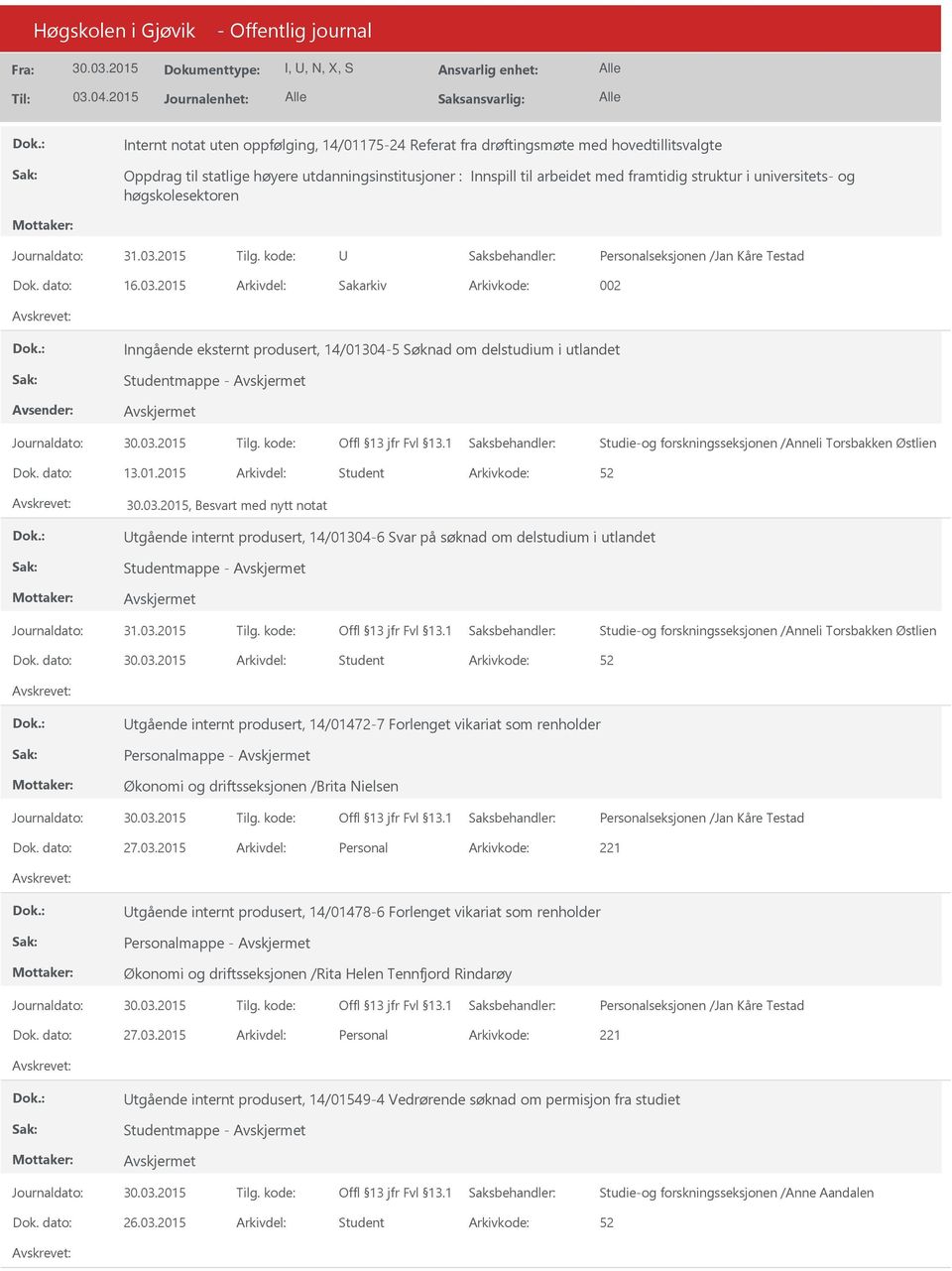 dato: Arkivdel: Student tgående internt produsert, 14/01472-7 Forlenget vikariat som renholder Personalmappe - Økonomi og driftsseksjonen /Brita Nielsen Dok. dato: 27.03.