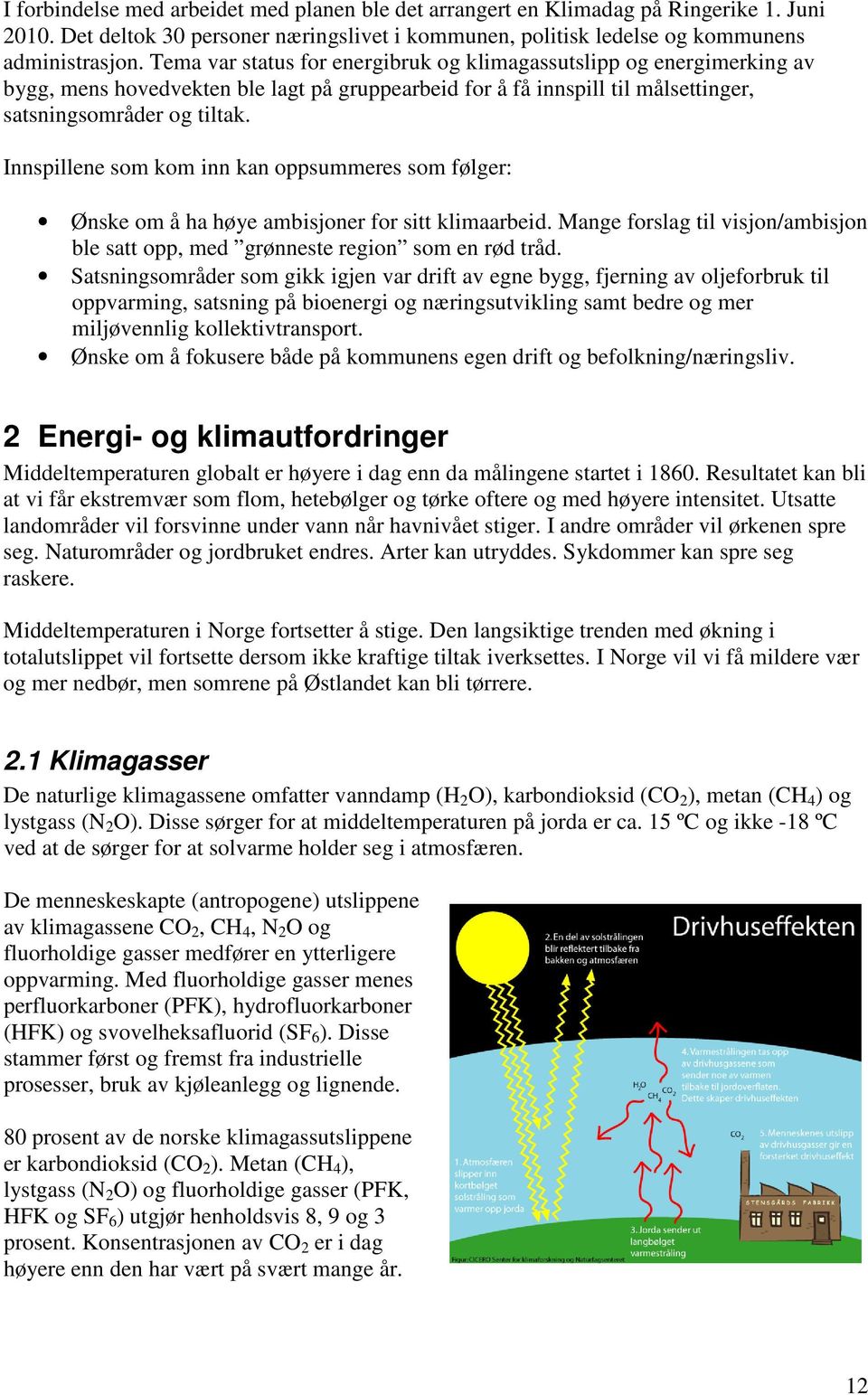 Innspillene som kom inn kan oppsummeres som følger: Ønske om å ha høye ambisjoner for sitt klimaarbeid. Mange forslag til visjon/ambisjon ble satt opp, med grønneste region som en rød tråd.