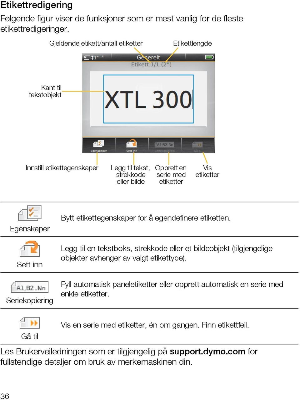 Egenskaper Sett inn Seriekopiering Bytt etikettegenskaper for å egendefinere etiketten.