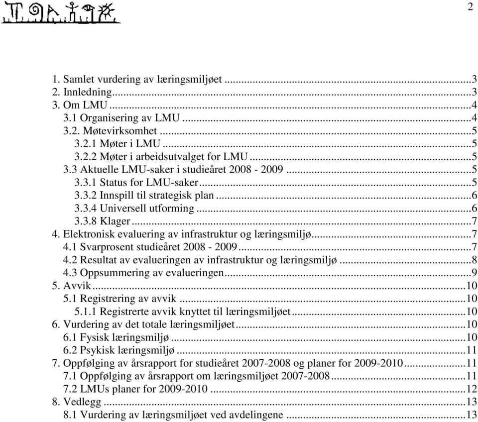 ..7 4.2 Resultat av evalueringen av infrastruktur og læringsmiljø...8 4.3 Oppsummering av evalueringen...9 5. Avvik...10 5.1 Registrering av avvik...10 5.1.1 Registrerte avvik knyttet til læringsmiljøet.