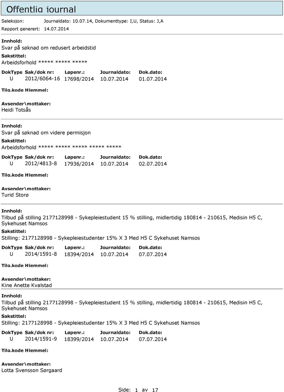 C Sykehuset Namsos 2014/1591-8 18394/2014 07.