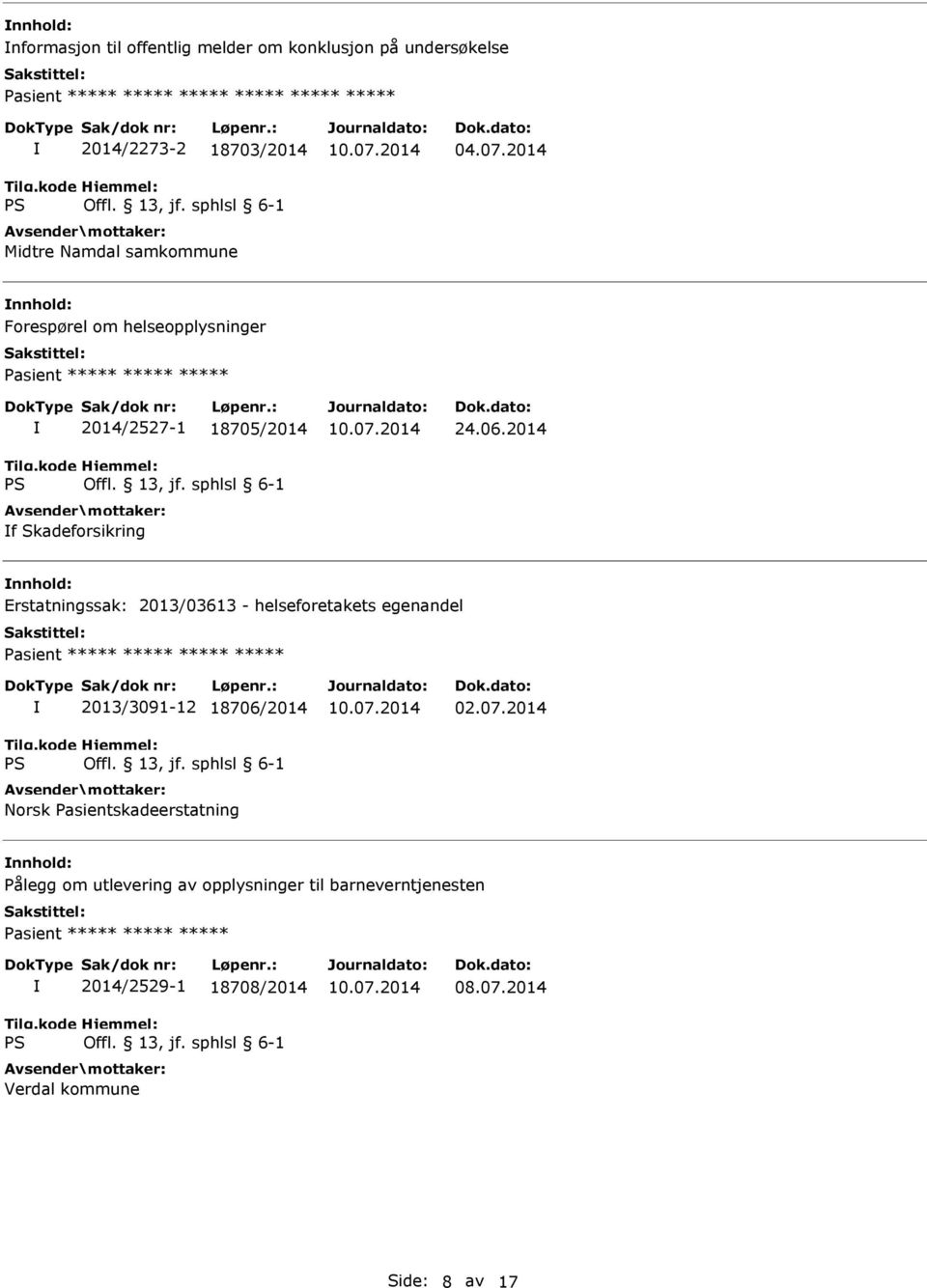 2014 Erstatningssak: 2013/03613 - helseforetakets egenandel Pasient ***** ***** ***** ***** 2013/3091-12 18706/2014 Norsk