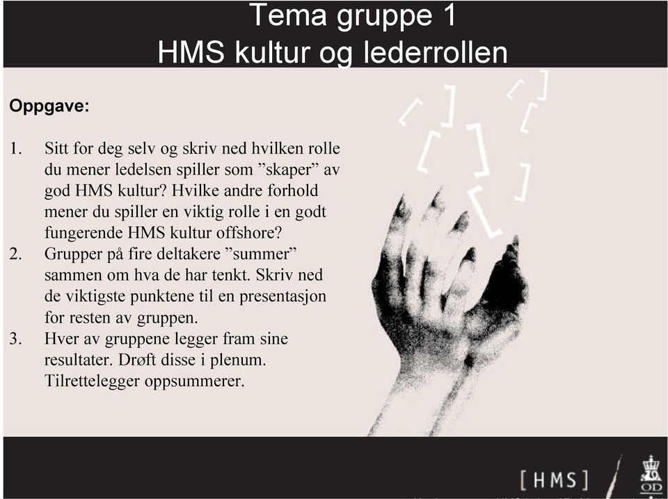 Hvilke andre forhold mener du spiller en viktig rolle i en godt fungerende HMS kultur offshore? 2.