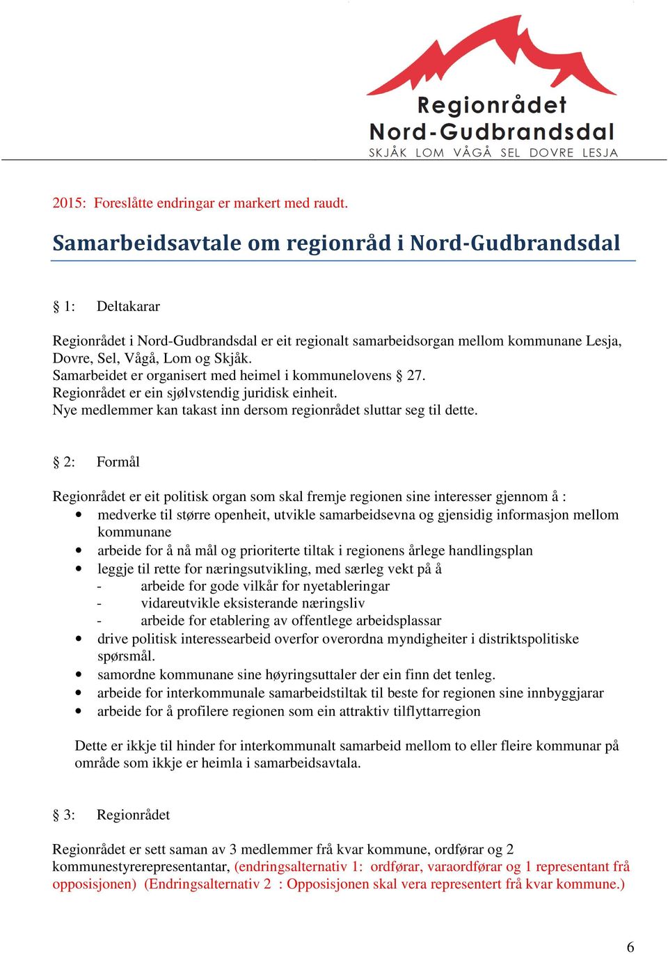 Samarbeidet er organisert med heimel i kommunelovens 27. Regionrådet er ein sjølvstendig juridisk einheit. Nye medlemmer kan takast inn dersom regionrådet sluttar seg til dette.