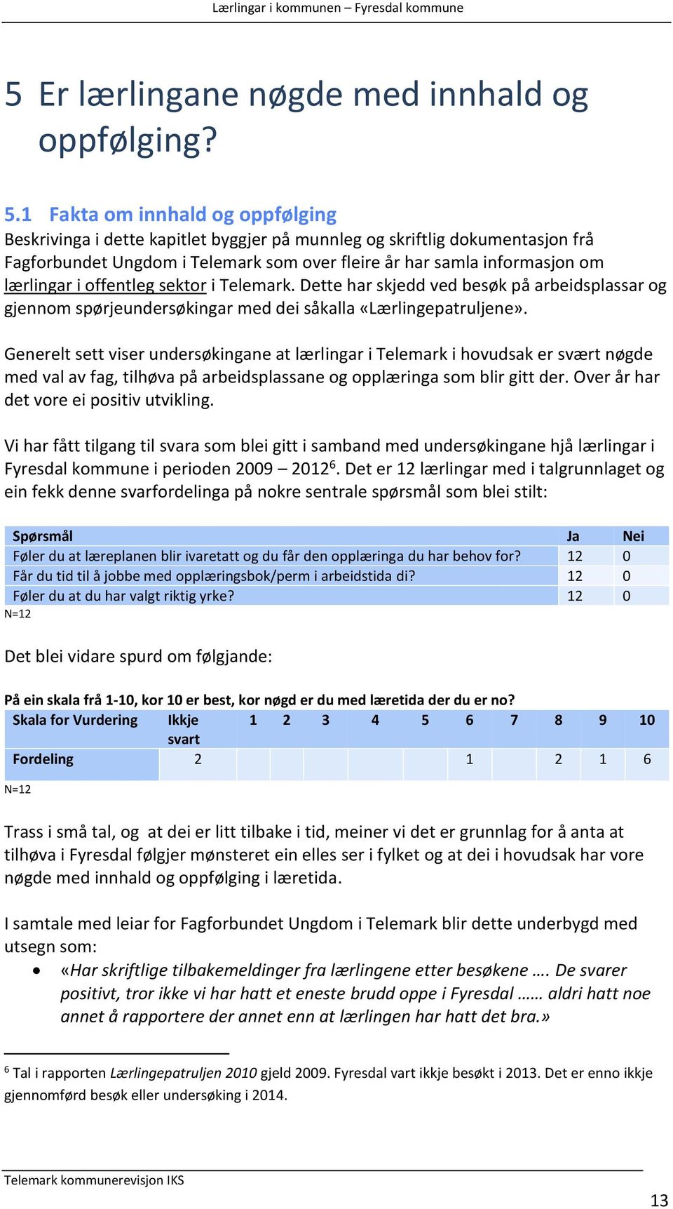 offentleg sektor i Telemark. Dette har skjedd ved besøk på arbeidsplassar og gjennom spørjeundersøkingar med dei såkalla «Lærlingepatruljene».