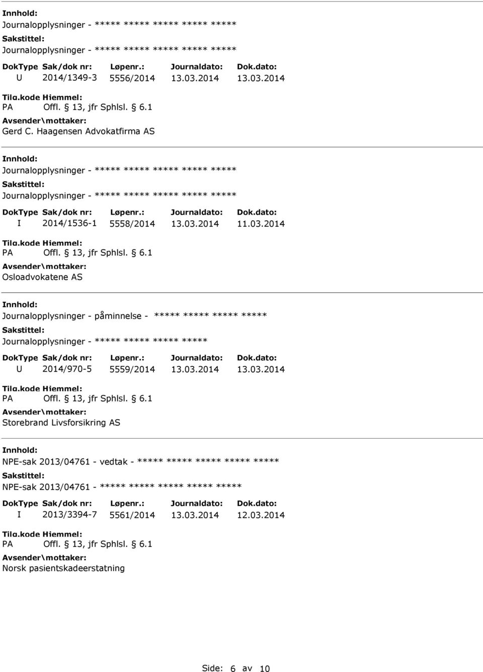 03.2014 nnhold: Journalopplysninger - påminnelse - 2014/970-5 5559/2014