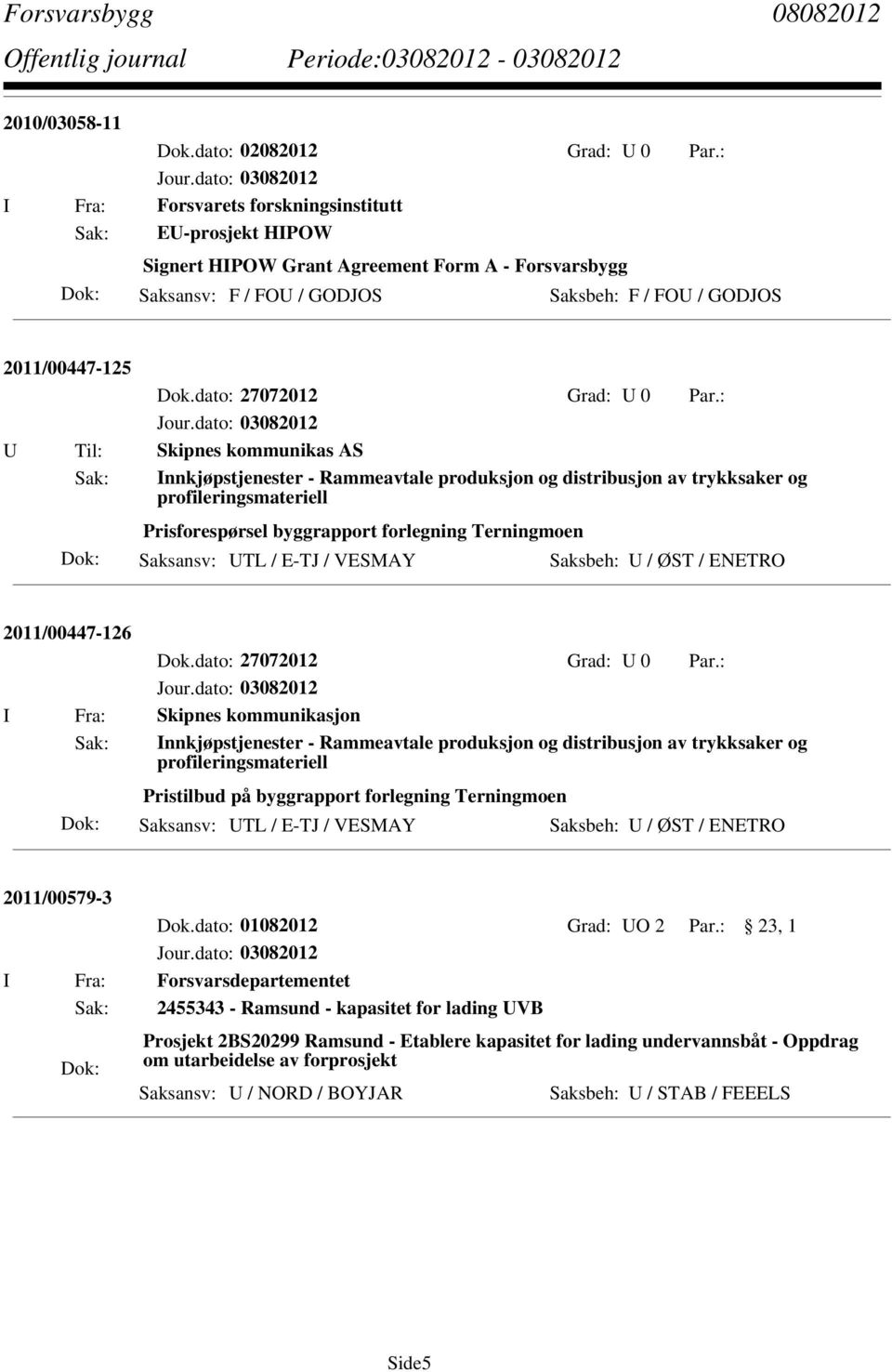 : U Til: Skipnes kommunikas AS Sak: Innkjøpstjenester - Rammeavtale produksjon og distribusjon av trykksaker og profileringsmateriell Prisforespørsel byggrapport forlegning Terningmoen Saksansv: UTL