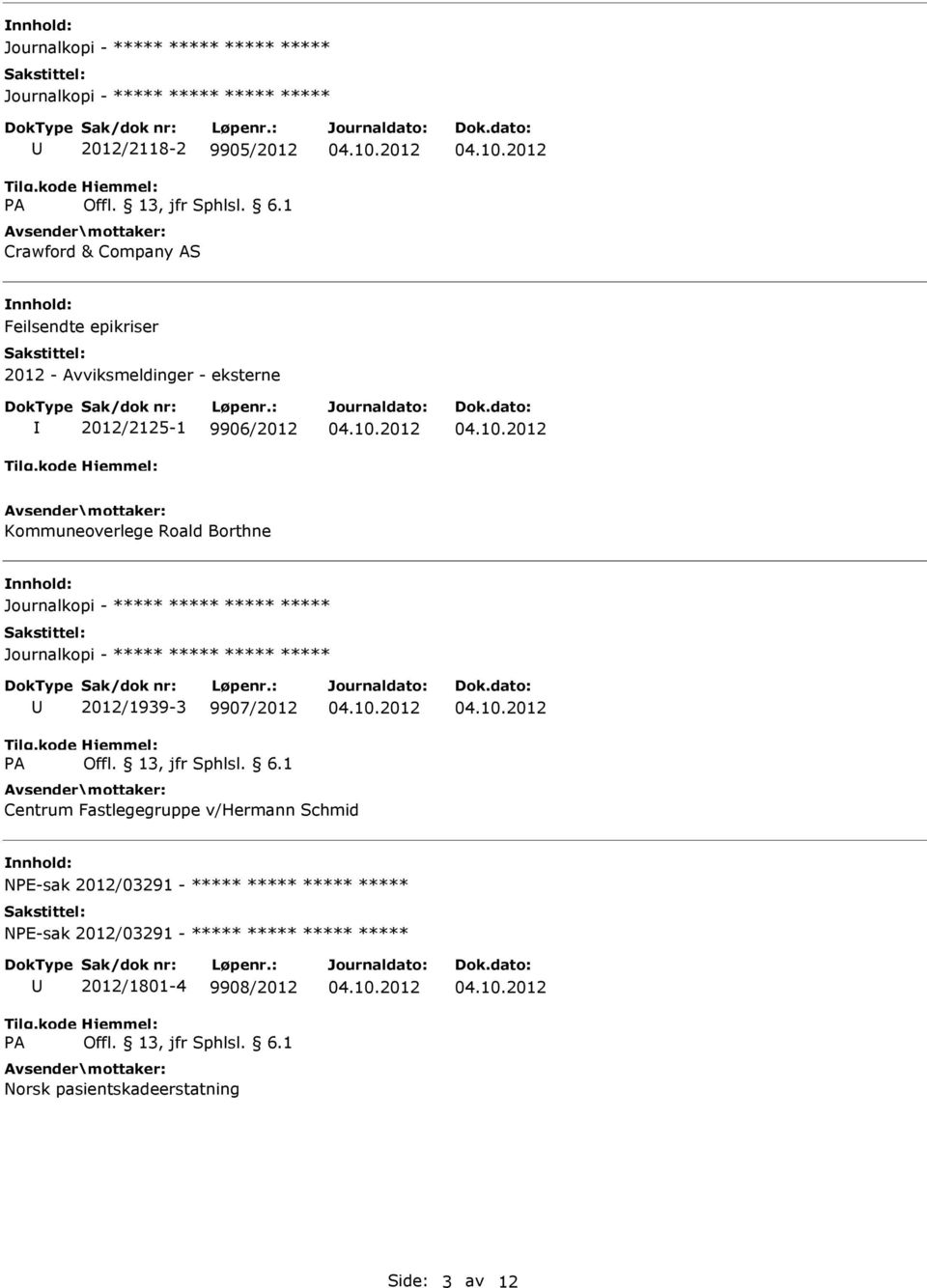 Fastlegegruppe v/hermann Schmid NPE-sak 2012/03291 - ***** ***** ***** ***** NPE-sak