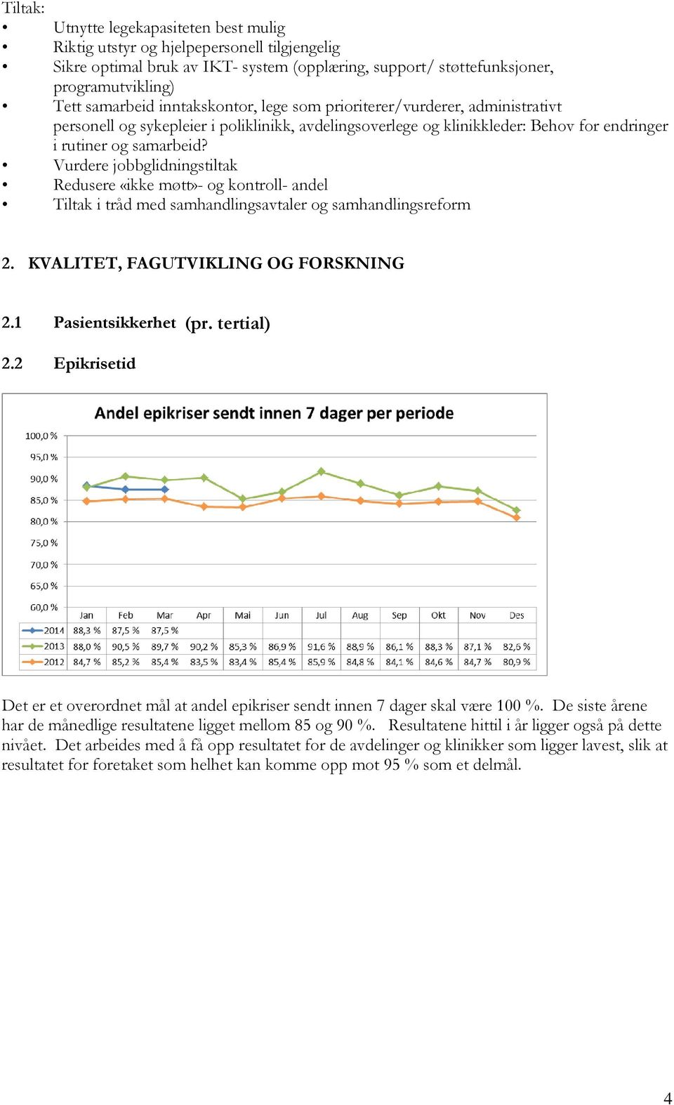 Vurdere jobbglidningstiltak Redusere «ikke møtt»- og kontroll- andel Tiltak i tråd med samhandlingsavtaler og samhandlingsreform 2. KVALITET, FAGUTVIKLING OG FORSKNING 2.1 Pasientsikkerhet (pr.