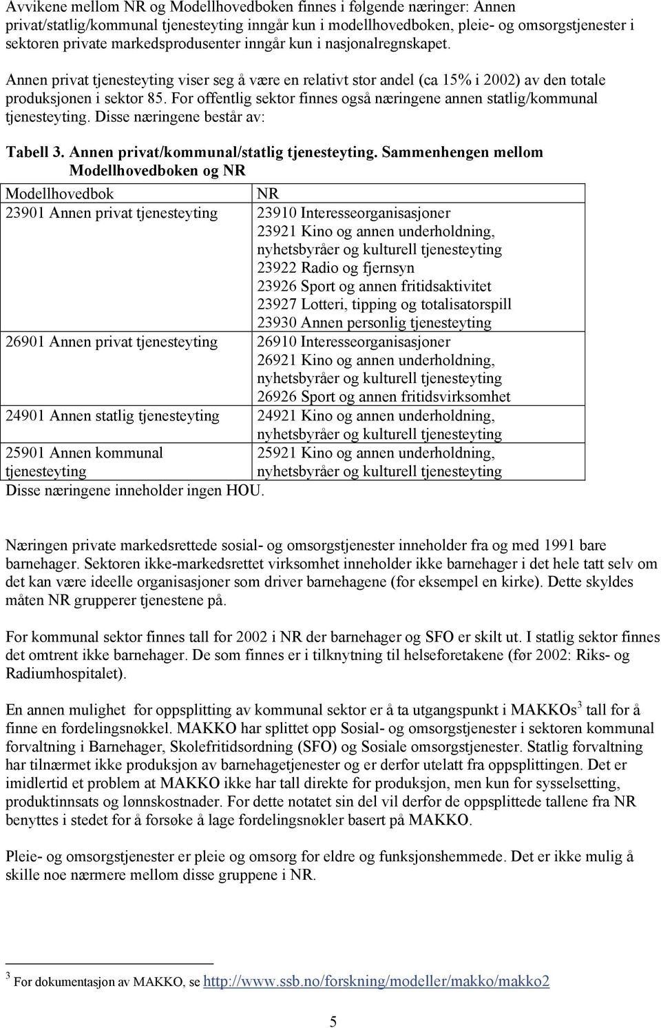 For offentlig sektor finnes også næringene annen statlig/kommunal tjenesteyting. Disse næringene består av: Tabell 3. Annen privat/kommunal/statlig tjenesteyting.