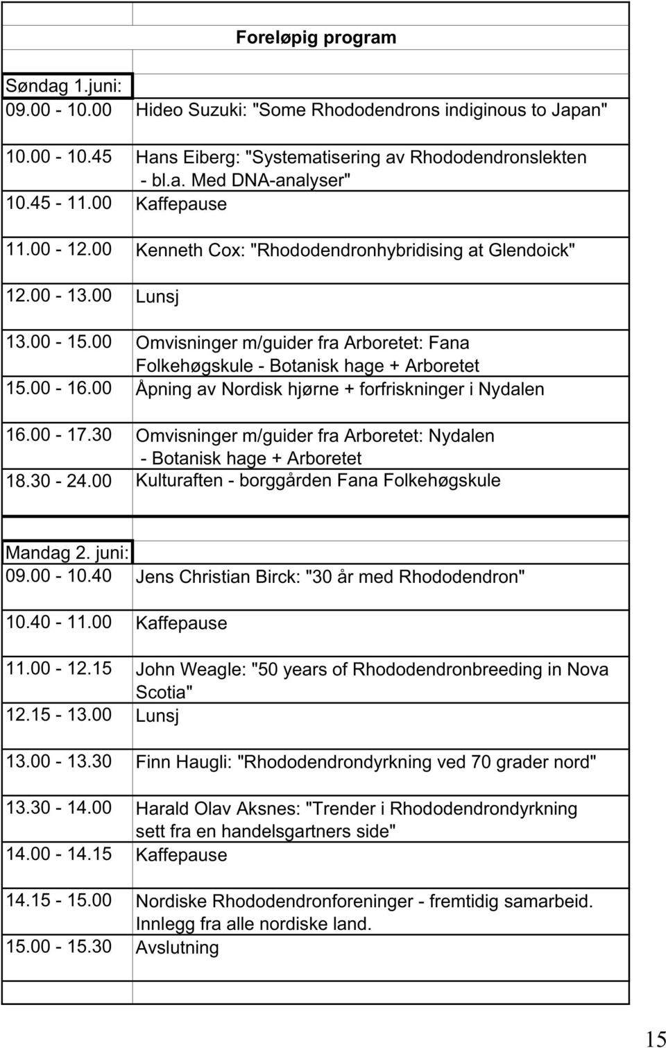 00-16.00 Åpning av Nordisk hjørne + forfriskninger i Nydalen 16.00-17.30 Omvisninger m/guider fra Arboretet: Nydalen - Botanisk hage + Arboretet 18.30-24.