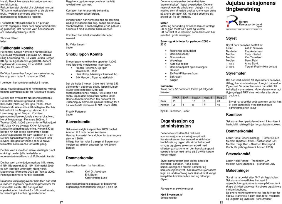 I henhold til retningslinjene er TK primært styrets fagorgan i saker som angår utmerkelser og gradering. Det har ikke vært henvendelser om forbundsgradering i 2009.