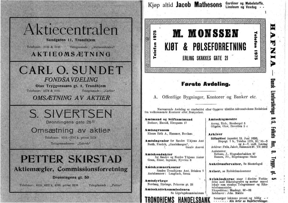 Amtmand og Stiftamtmand Bothner, Harald, Elvegaten. 17 Aaeng, Rich,, Stenbergcf 5 Ofigsbø, Olav, Ilevolden 3 c OO A mtsagrronom Einum Erik A., Hammer, Buviken Arltlvcr Stiftsarkivet (oprettet 15.