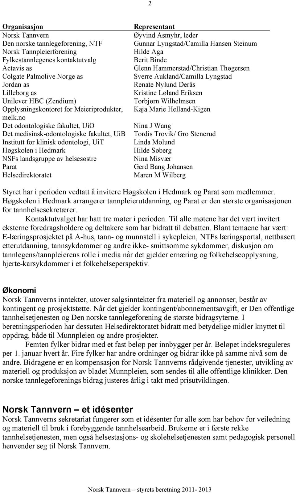 no Det odontologiske fakultet, UiO Det medisinsk-odontologiske fakultet, UiB Institutt for klinisk odontologi, UiT Høgskolen i Hedmark NSFs landsgruppe av helsesøstre Parat Helsedirektoratet